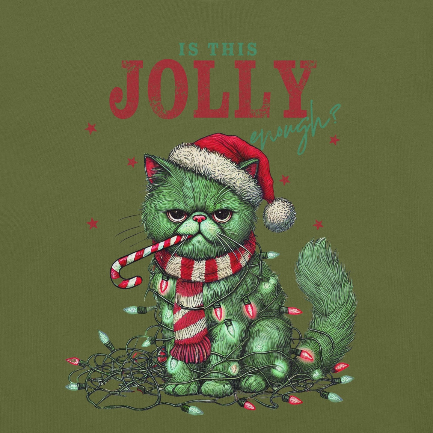 Women’s T-Shirt – "Is This Jolly Enough?" Grumpy Christmas Cat Tee - Sublimegifts4u.com