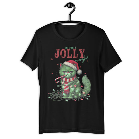 Women’s T-Shirt – "Is This Jolly Enough?" Grumpy Christmas Cat Tee - Sublimegifts4u.com