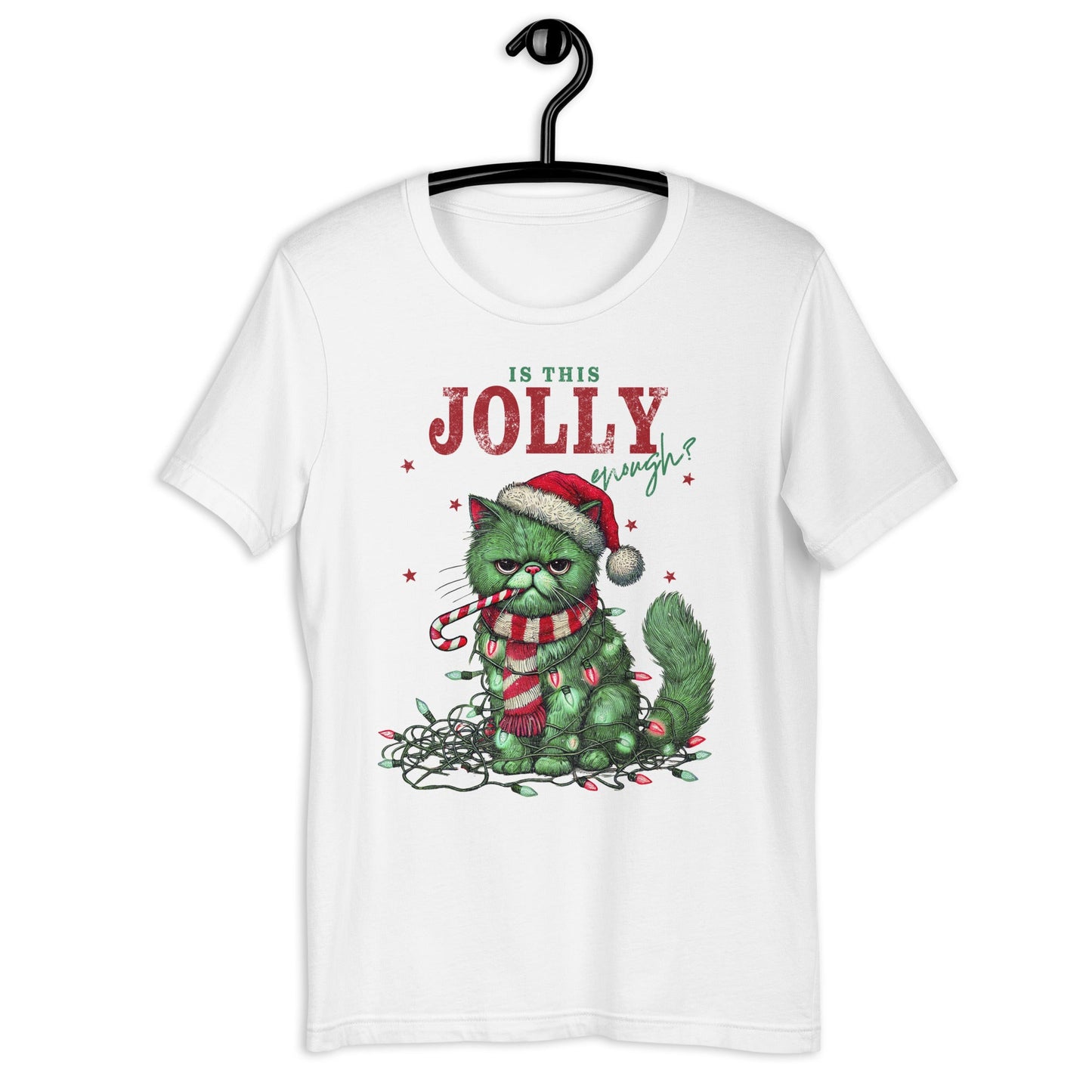 Women’s T-Shirt – "Is This Jolly Enough?" Grumpy Christmas Cat Tee - Sublimegifts4u.com