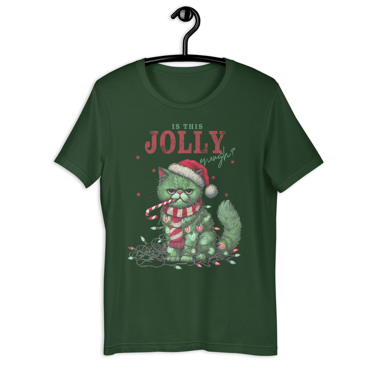 Women’s T-Shirt – "Is This Jolly Enough?" Grumpy Christmas Cat Tee - Sublimegifts4u.com