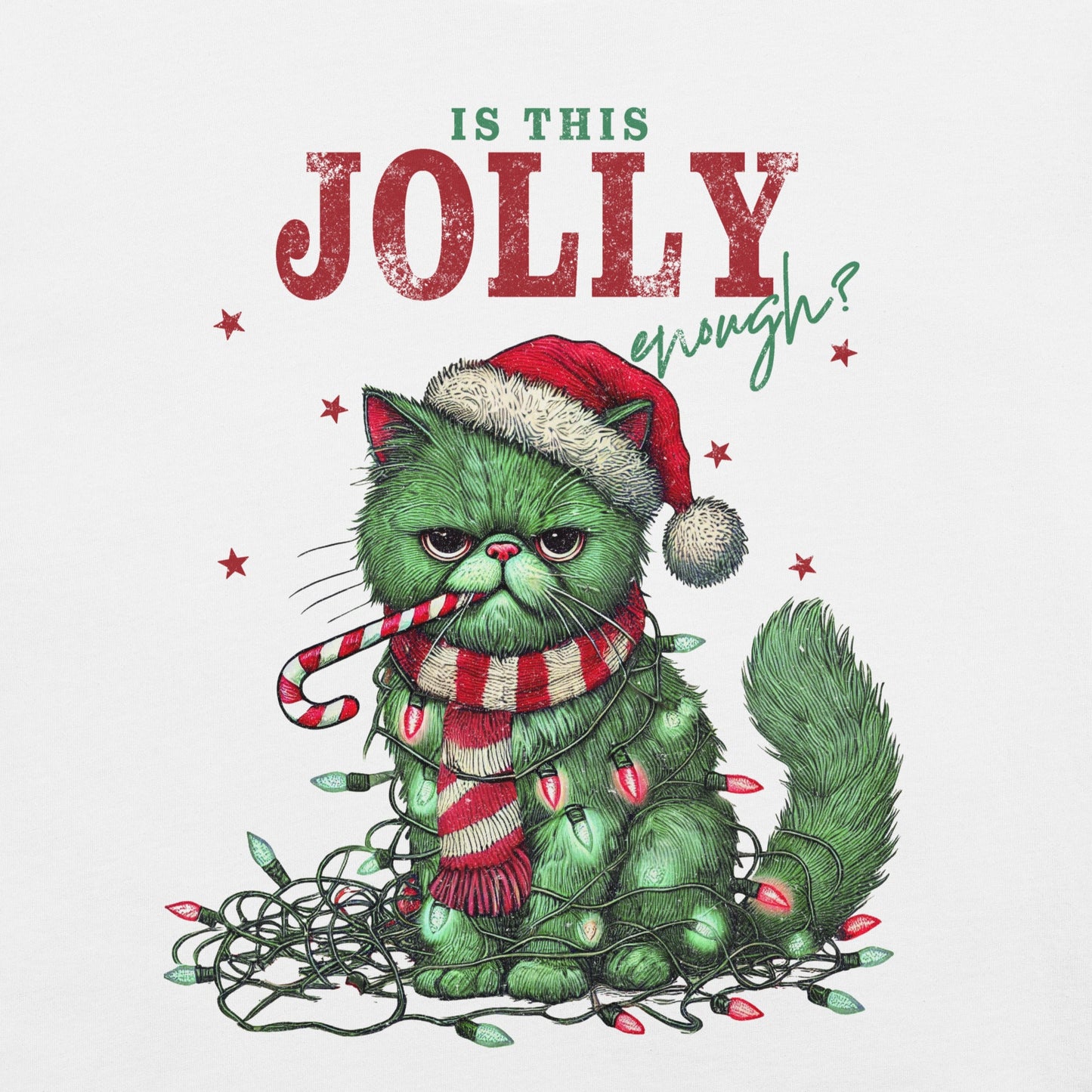 Women’s T-Shirt – "Is This Jolly Enough?" Grumpy Christmas Cat Tee - Sublimegifts4u.com