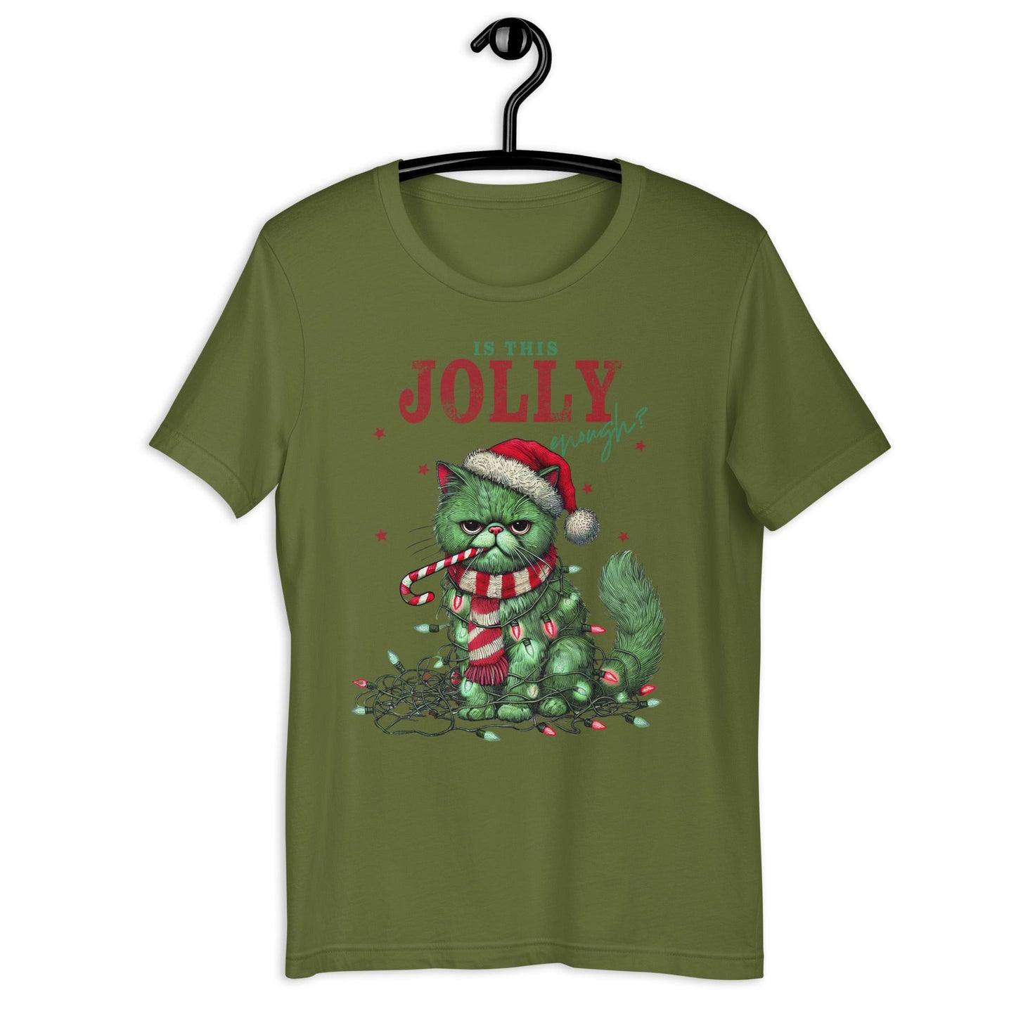 Women’s T-Shirt – "Is This Jolly Enough?" Grumpy Christmas Cat Tee - Sublimegifts4u.com