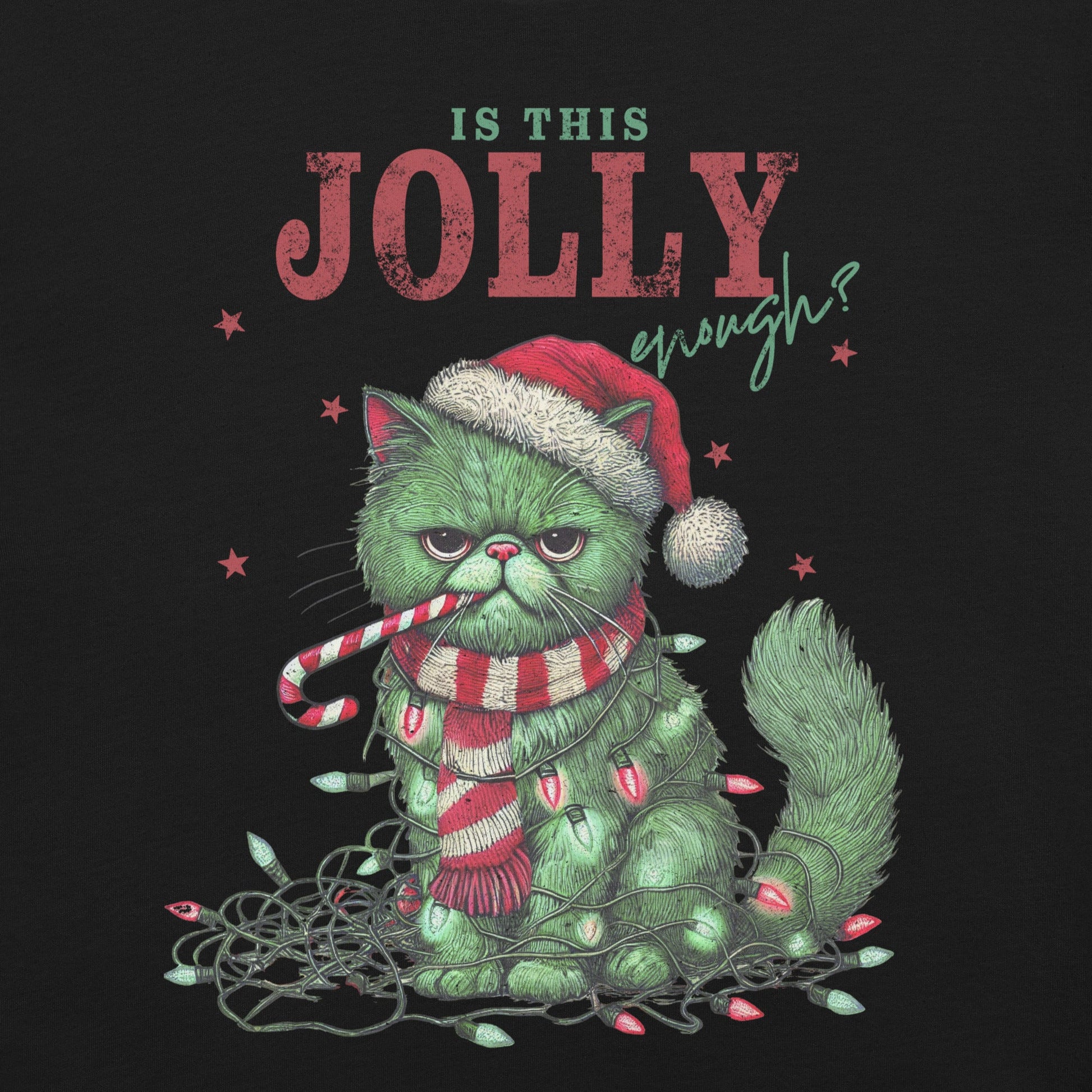 Women’s T-Shirt – "Is This Jolly Enough?" Grumpy Christmas Cat Tee - Sublimegifts4u.com