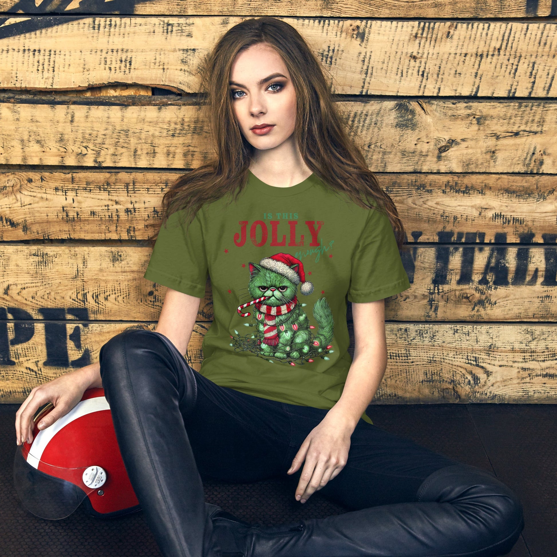 Women’s T-Shirt – "Is This Jolly Enough?" Grumpy Christmas Cat Tee - Sublimegifts4u.com