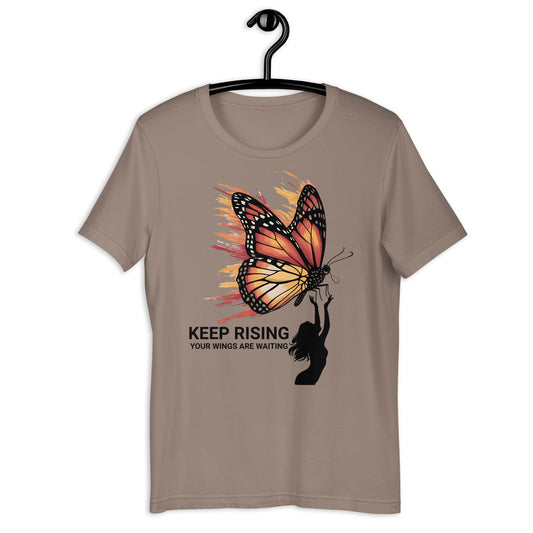 Women's T-Shirt - 'Keep Rising, the Wings Are Waiting' with Butterfly & Silhouette - Sublimegifts4u.com