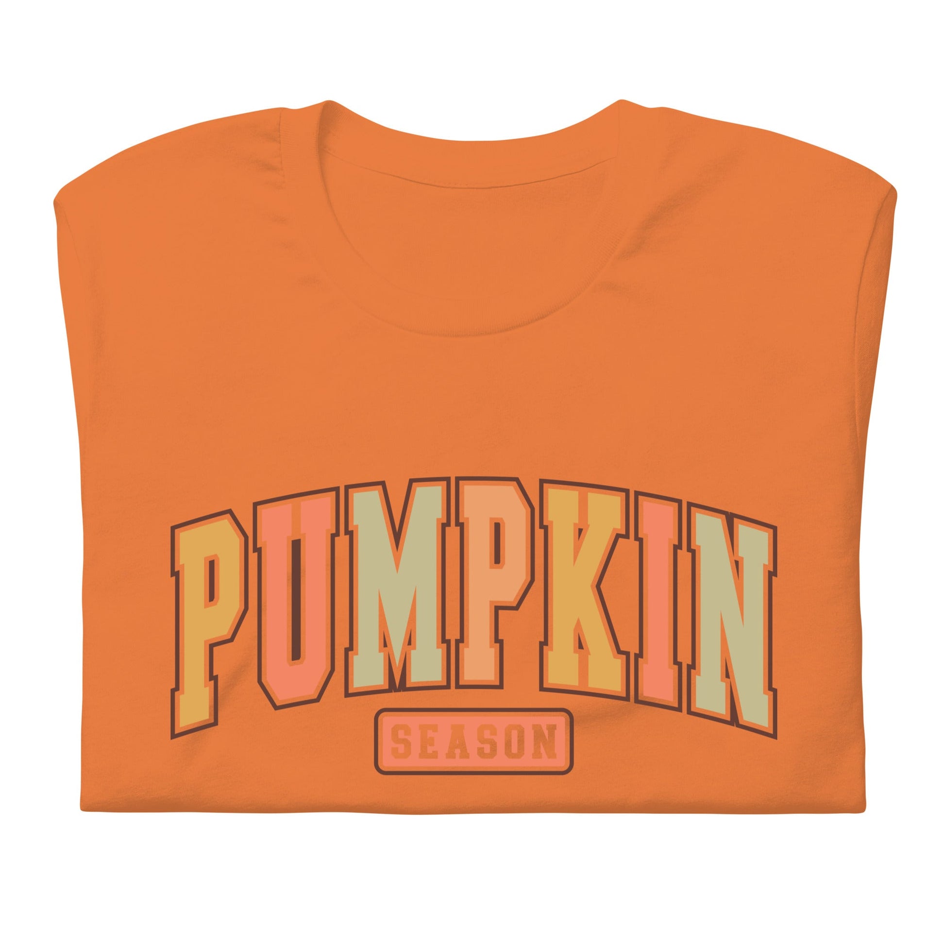 Womens T-Shirt: 'Pumpkin Season' University Font – Fall Colors & Soft Cotton Fit - Sublimegifts4u.com