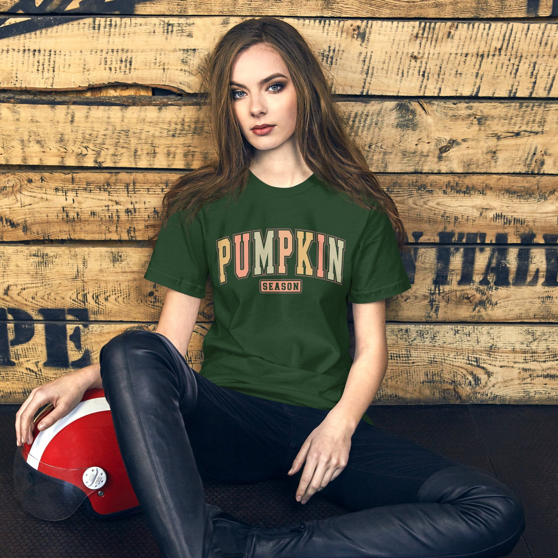 Womens T-Shirt: 'Pumpkin Season' University Font – Fall Colors & Soft Cotton Fit - Sublimegifts4u.com