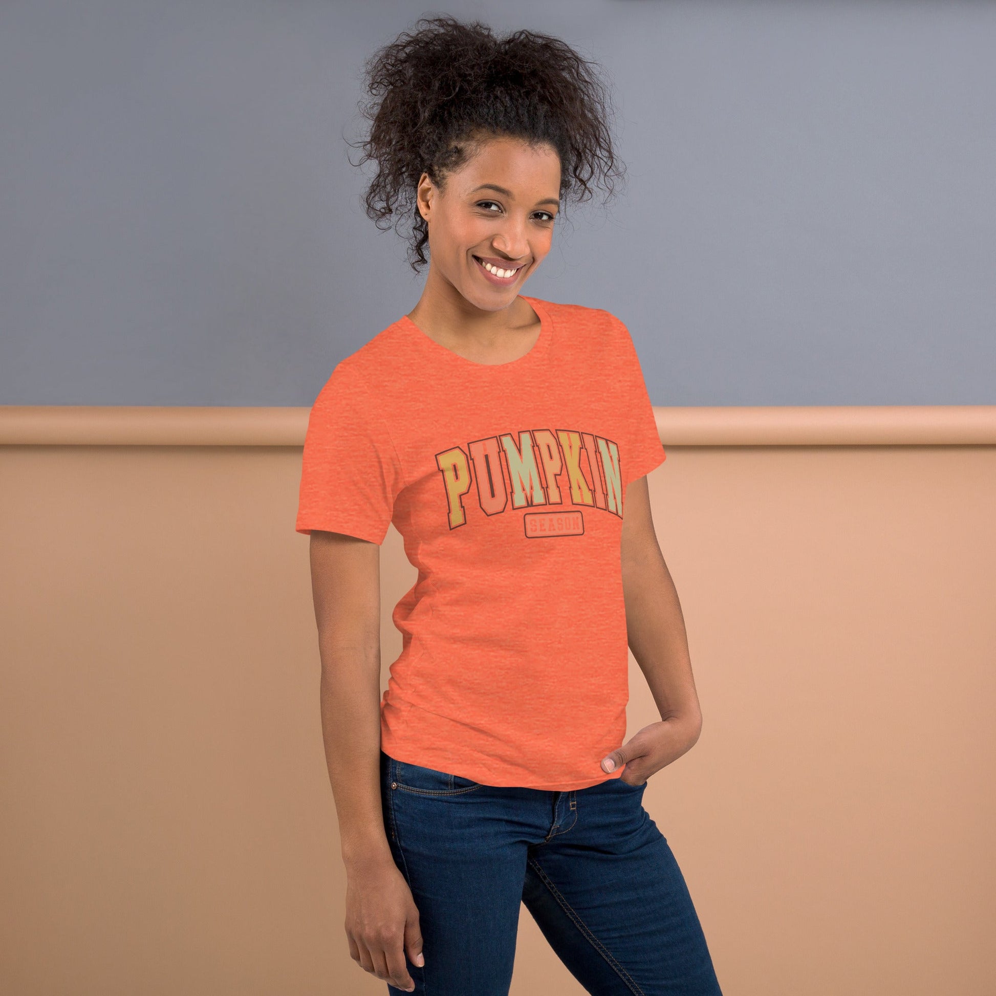 Womens T-Shirt: 'Pumpkin Season' University Font – Fall Colors & Soft Cotton Fit - Sublimegifts4u.com