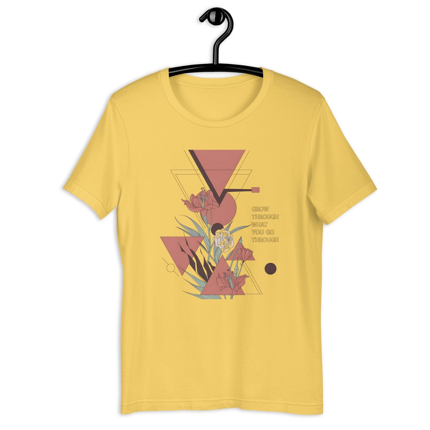 Women's T-Shirt with Geometric Florals and "Grow Through What You Go Through" Quote - Soft and Stylish - Sublimegifts4u.com