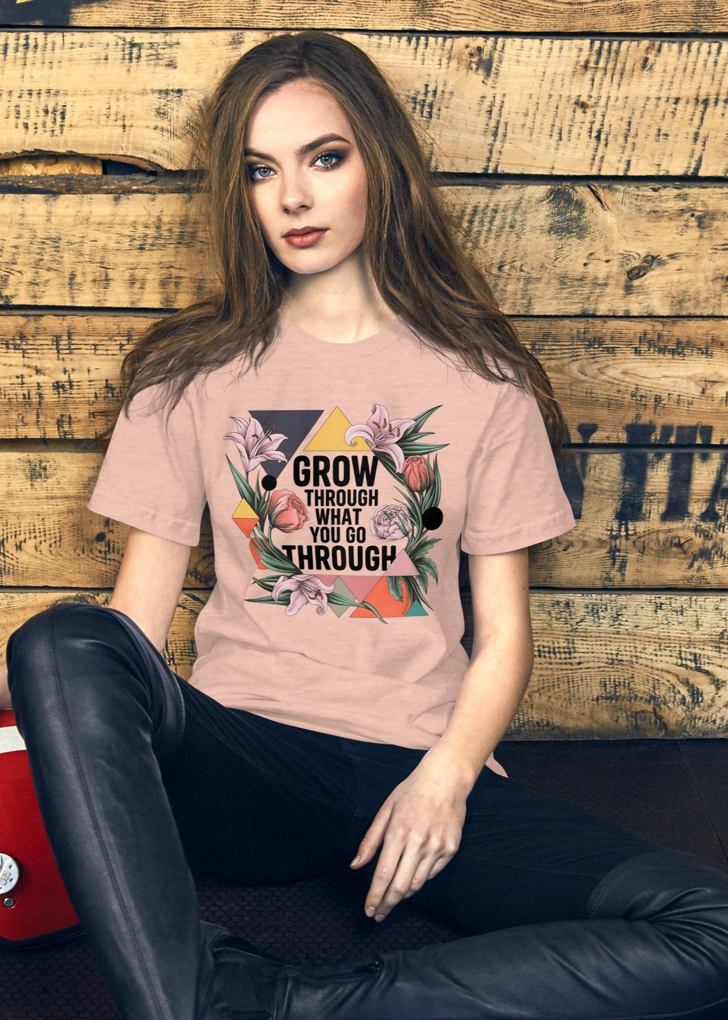 Women's T-Shirt with Modern Geometric Floral Design "Grow Through What You Go Through" - Sublimegifts4u.com