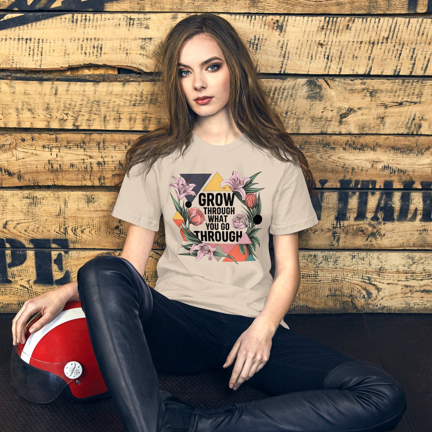 Women's T-Shirt with Modern Geometric Floral Design "Grow Through What You Go Through" - Sublimegifts4u.com