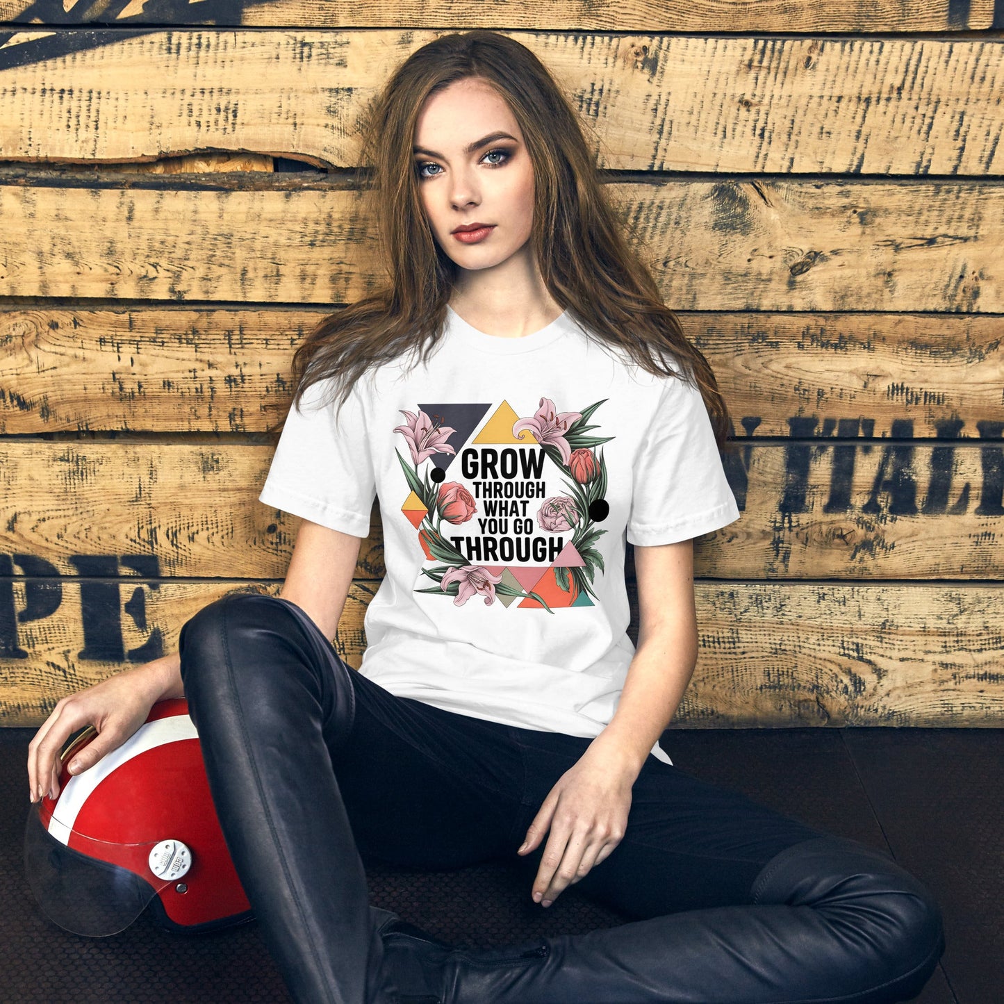 Women's T-Shirt with Modern Geometric Floral Design "Grow Through What You Go Through" - Sublimegifts4u.com