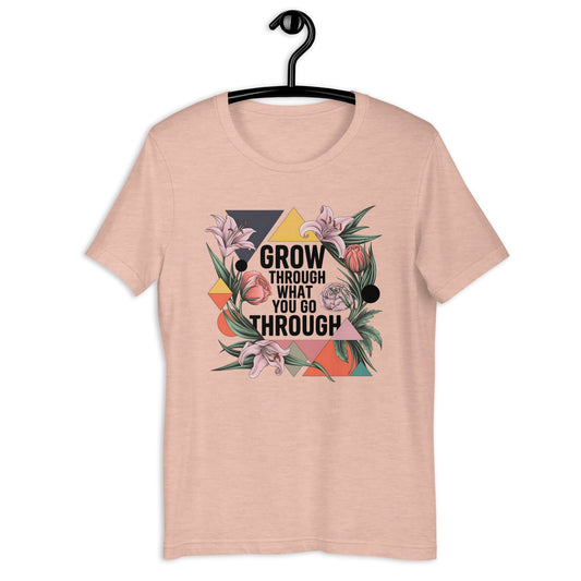 Women's T-Shirt with Modern Geometric Floral Design "Grow Through What You Go Through" - Sublimegifts4u.com