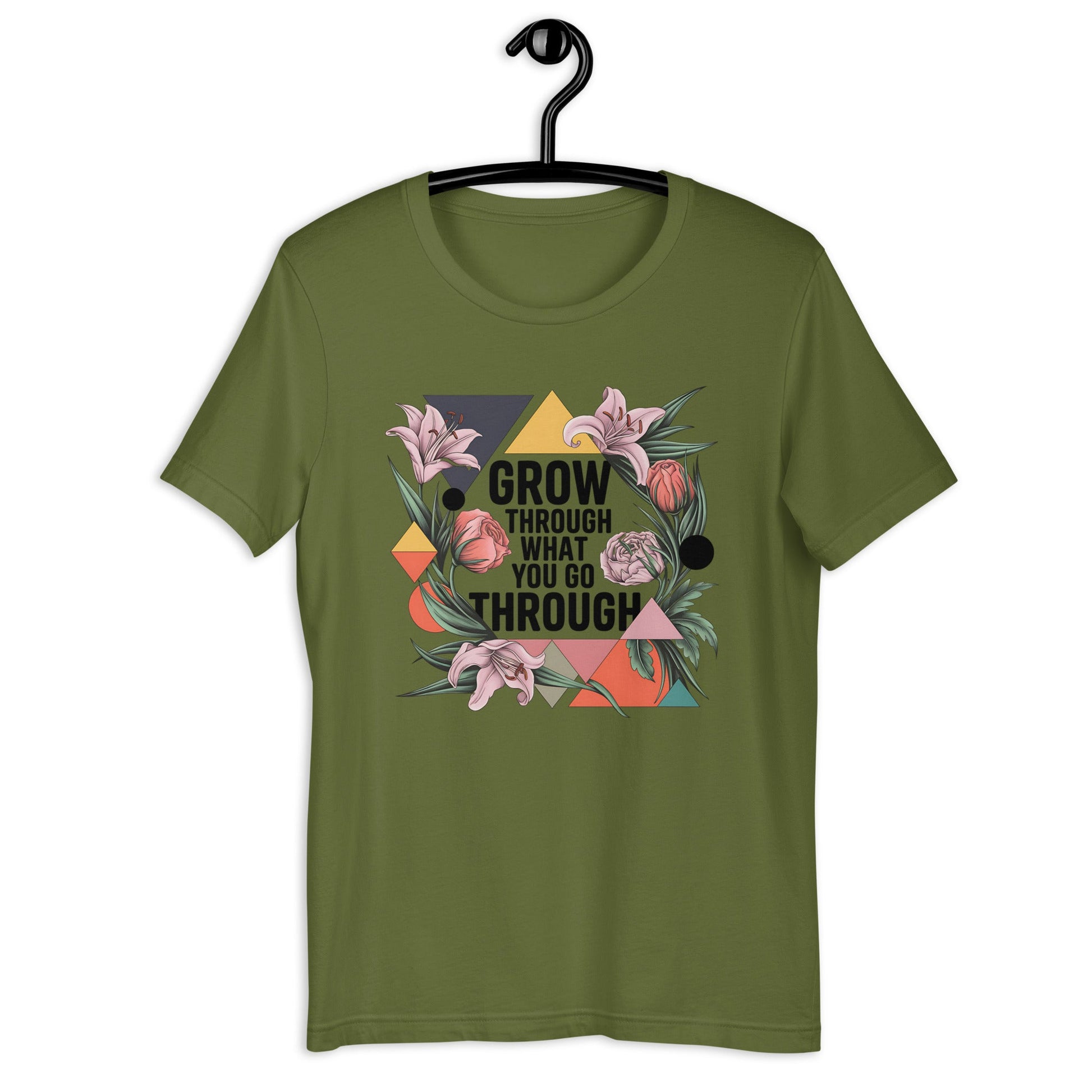 Women's T-Shirt with Modern Geometric Floral Design "Grow Through What You Go Through" - Sublimegifts4u.com