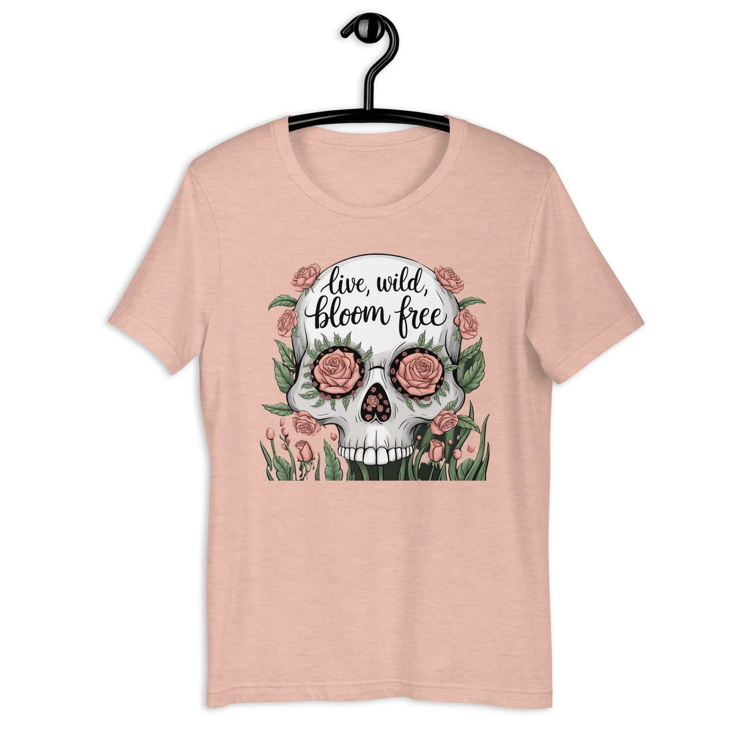 Women's T-Shirt with Skull and Roses "Live Wild, Bloom Free" Design - Soft and Lightweight - Sublimegifts4u.com