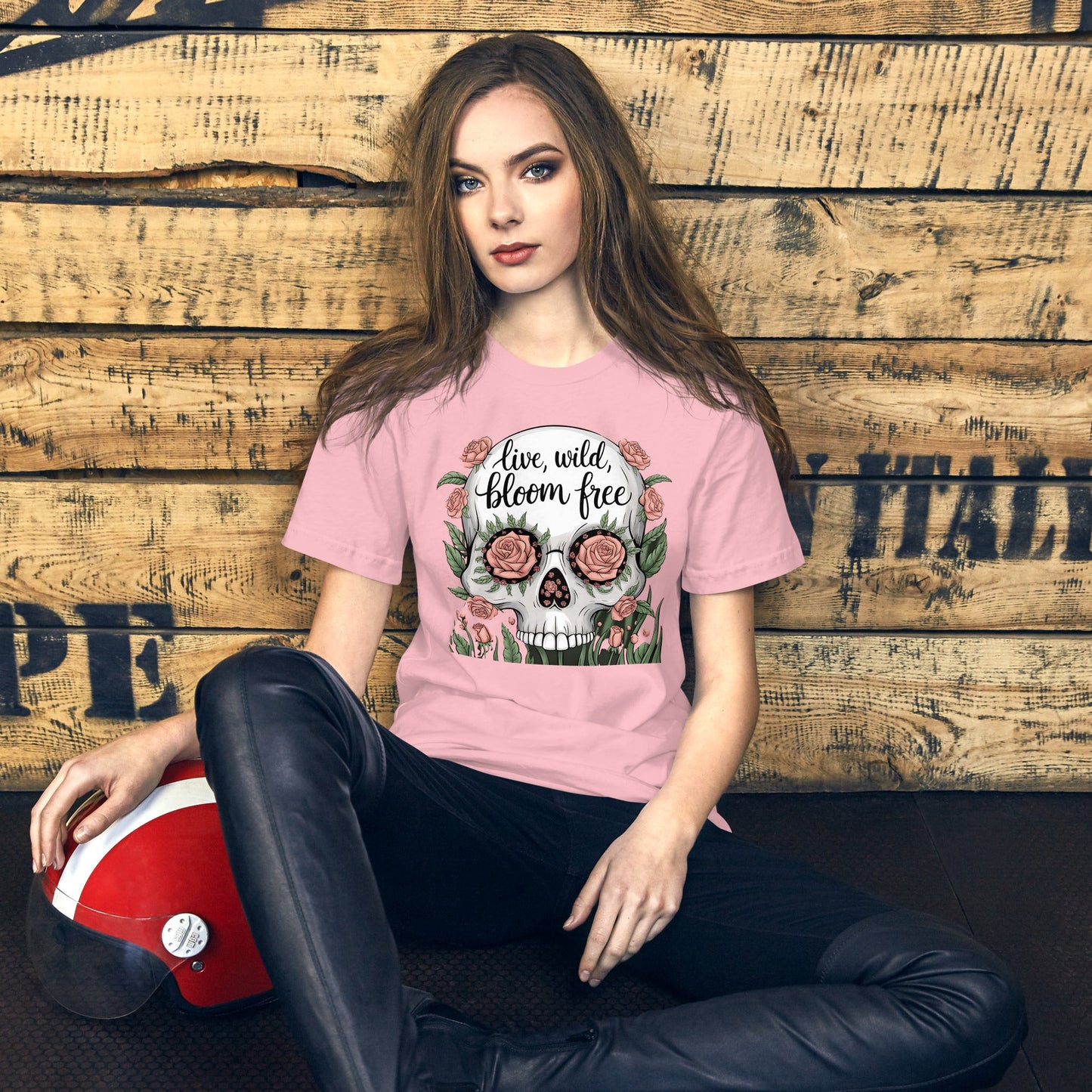 Women's T-Shirt with Skull and Roses "Live Wild, Bloom Free" Design - Soft and Lightweight - Sublimegifts4u.com