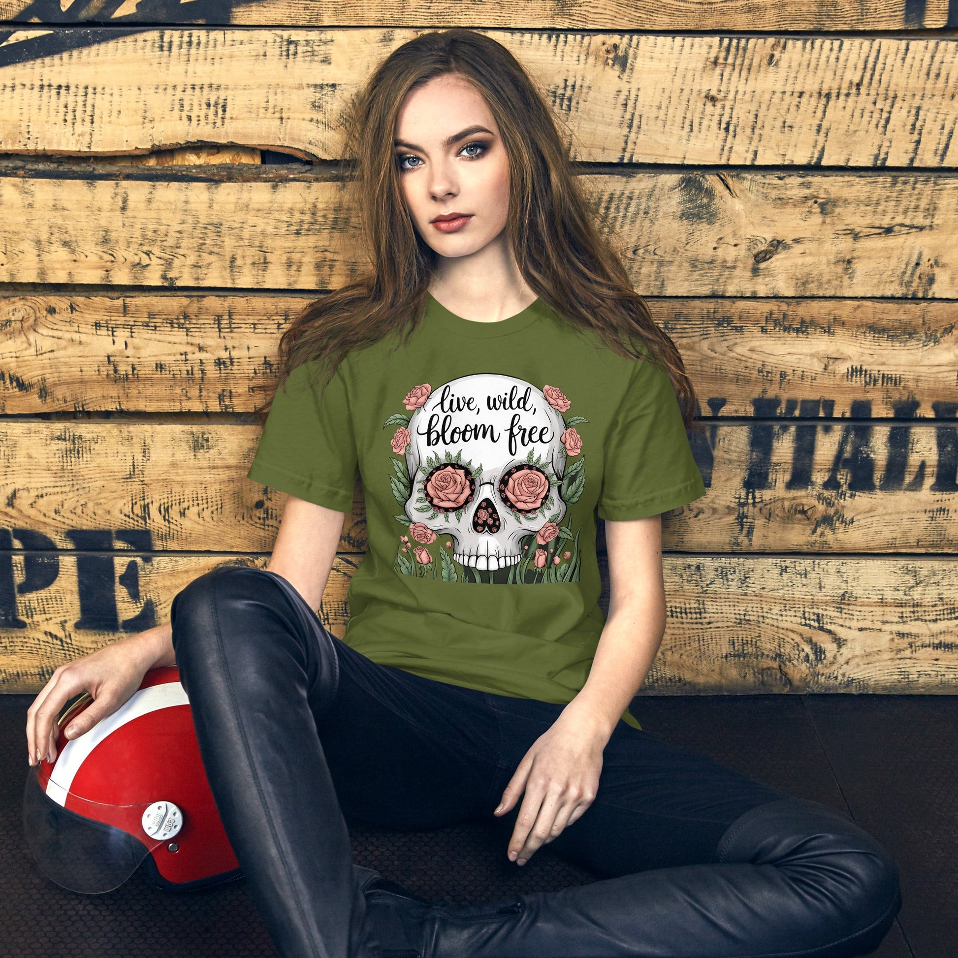 Women's T-Shirt with Skull and Roses "Live Wild, Bloom Free" Design - Soft and Lightweight - Sublimegifts4u.com