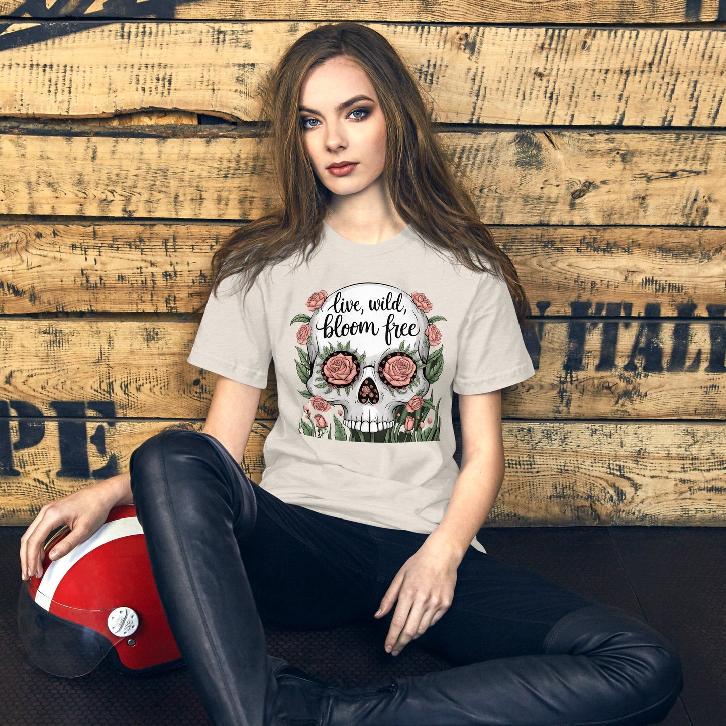 Women's T-Shirt with Skull and Roses "Live Wild, Bloom Free" Design - Soft and Lightweight - Sublimegifts4u.com