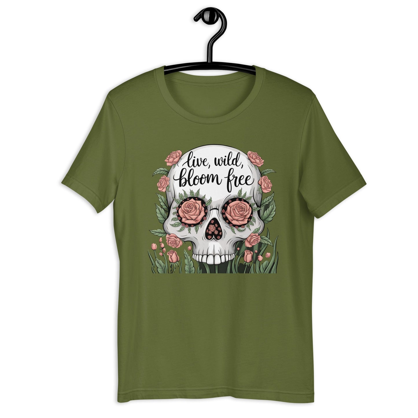 Women's T-Shirt with Skull and Roses "Live Wild, Bloom Free" Design - Soft and Lightweight - Sublimegifts4u.com