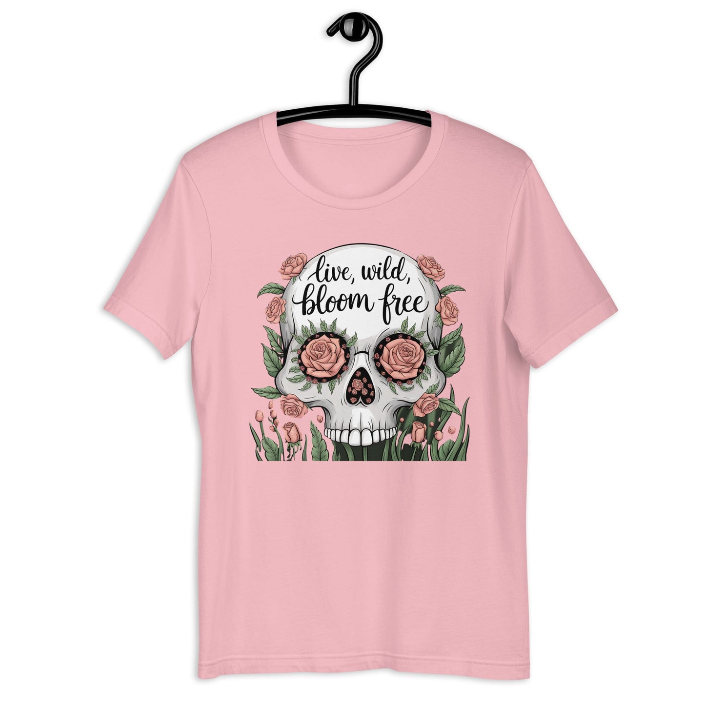 Women's T-Shirt with Skull and Roses "Live Wild, Bloom Free" Design - Soft and Lightweight - Sublimegifts4u.com