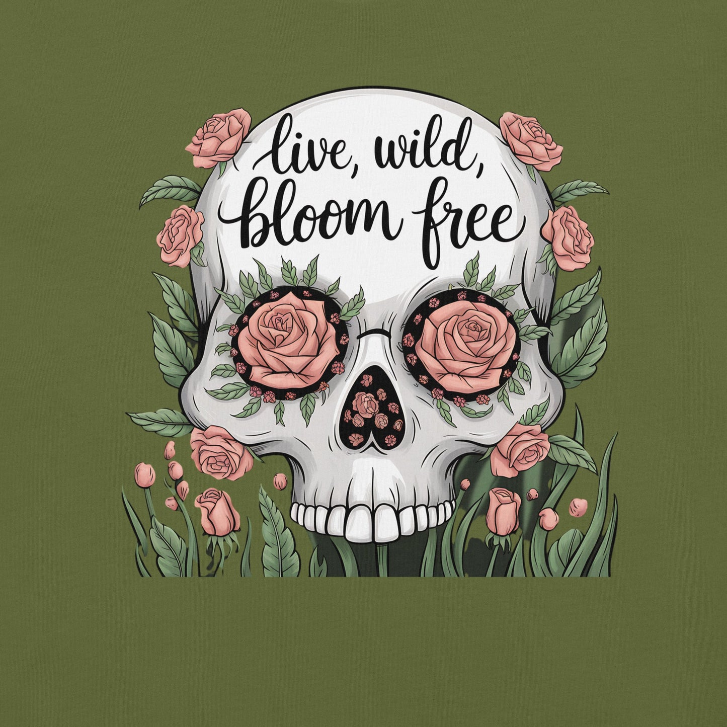 Women's T-Shirt with Skull and Roses "Live Wild, Bloom Free" Design - Soft and Lightweight - Sublimegifts4u.com