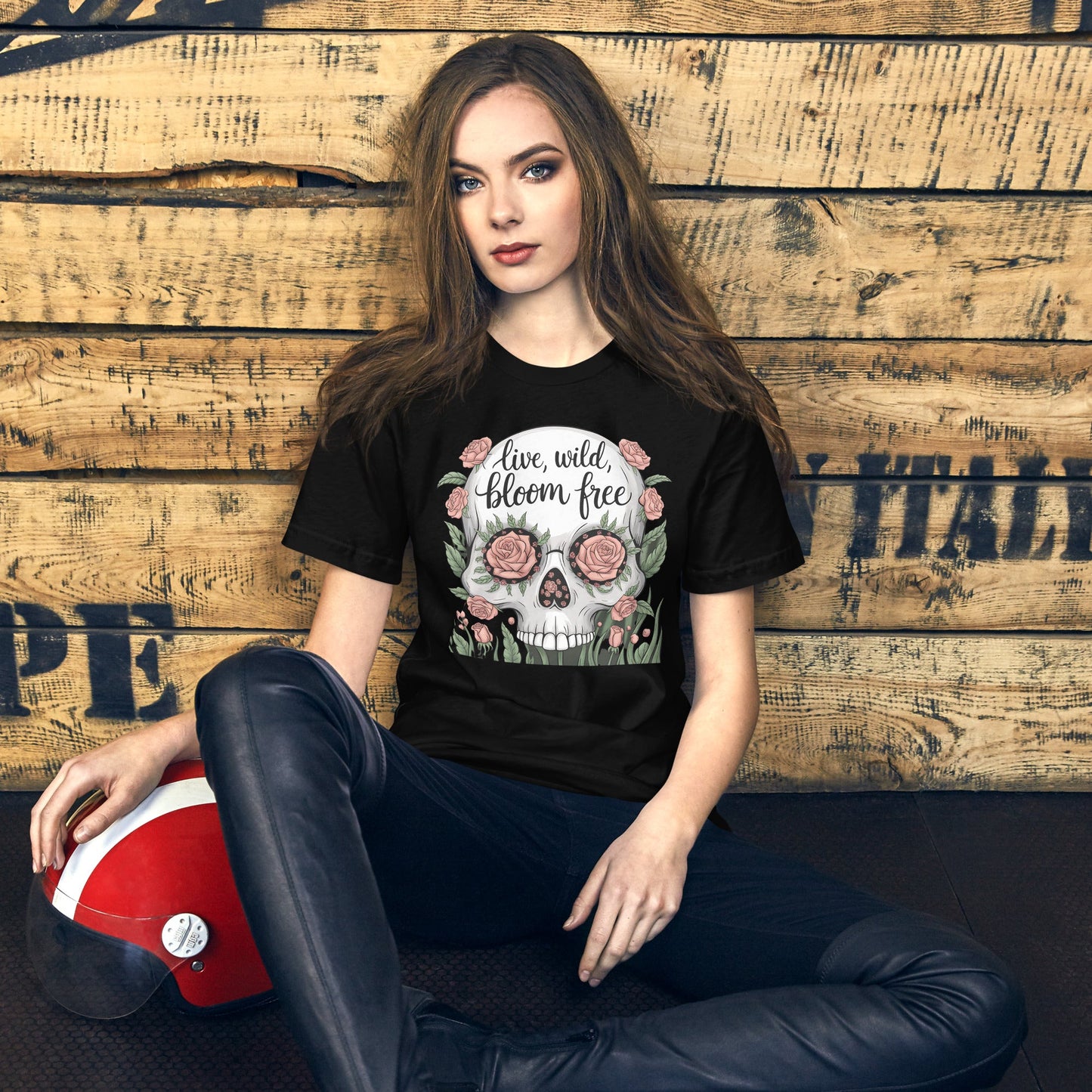 Women's T-Shirt with Skull and Roses "Live Wild, Bloom Free" Design - Soft and Lightweight - Sublimegifts4u.com