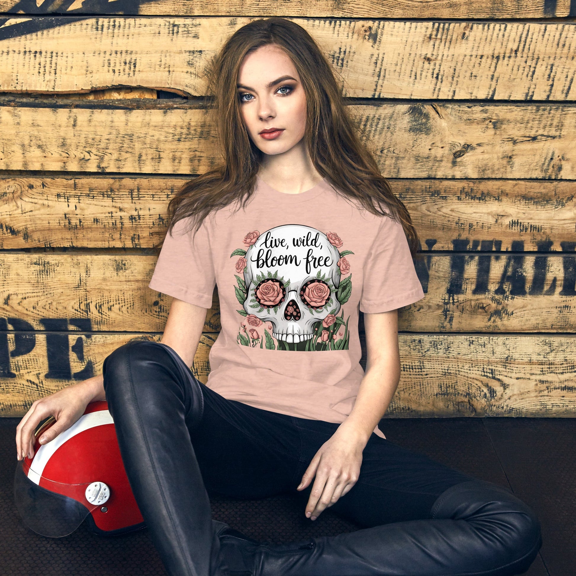 Women's T-Shirt with Skull and Roses "Live Wild, Bloom Free" Design - Soft and Lightweight - Sublimegifts4u.com