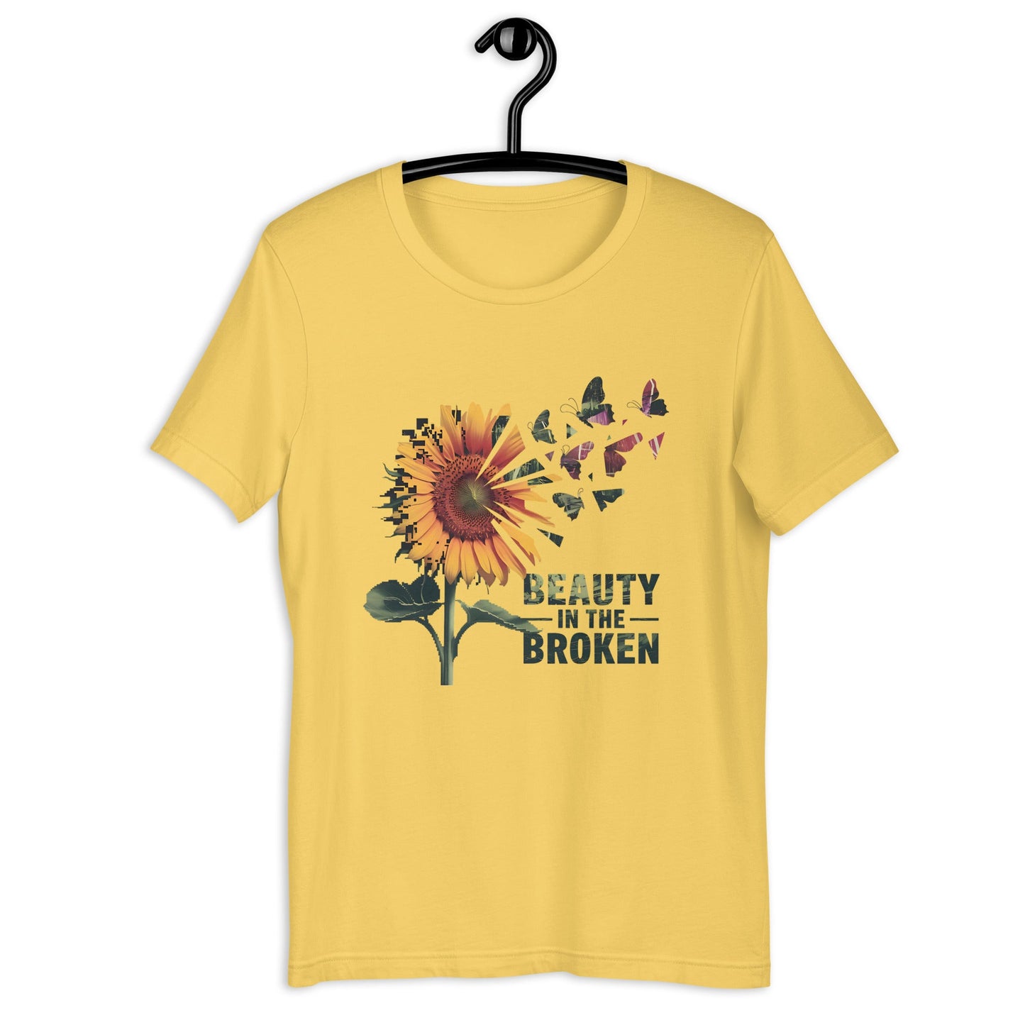 Women's T-Shirt with Sunflower & Butterflies - 'Beauty in the Broken - Sublimegifts4u.com