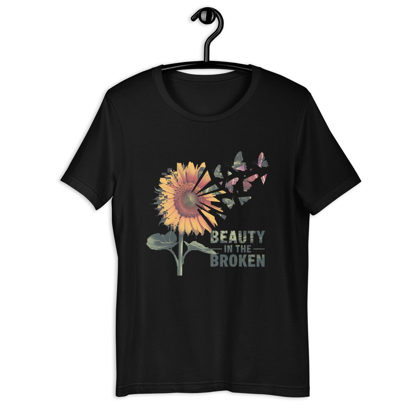 Women's T-Shirt with Sunflower & Butterflies - 'Beauty in the Broken - Sublimegifts4u.com