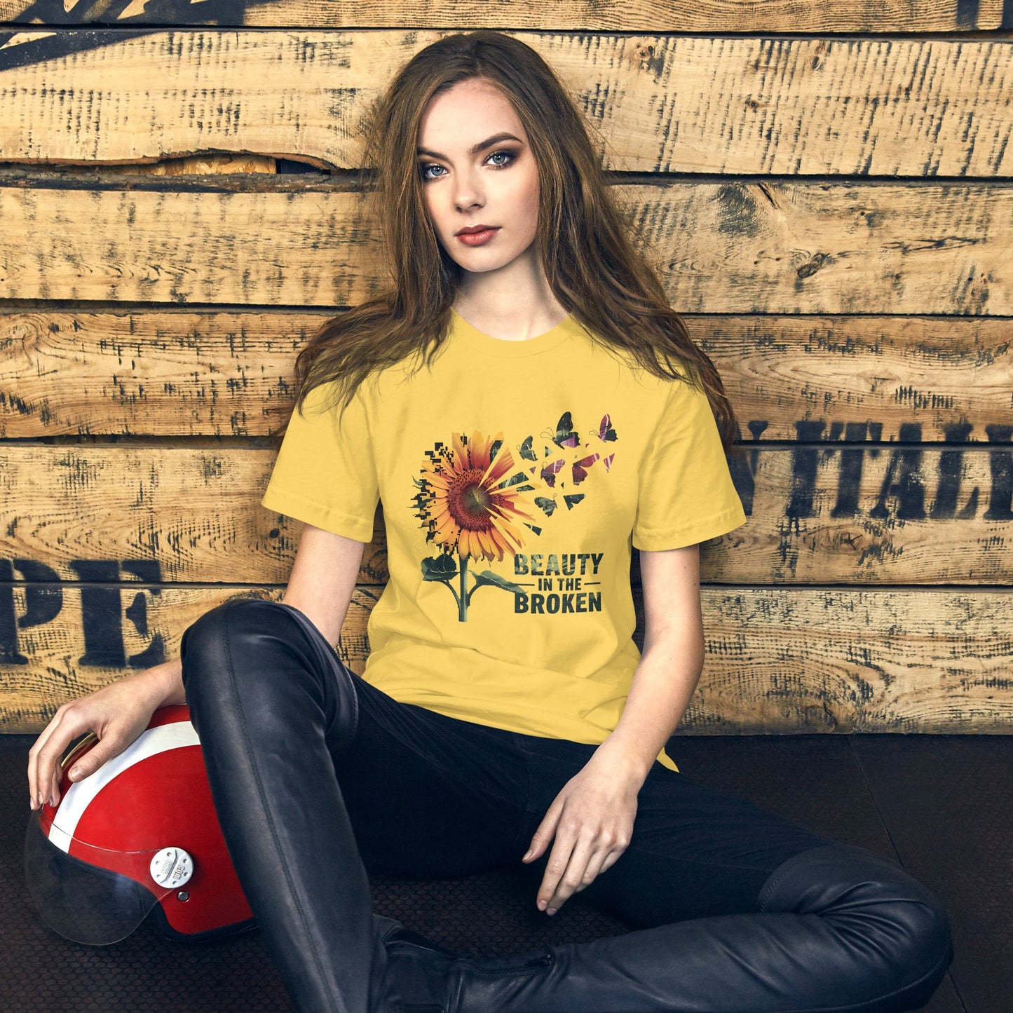 Women's T-Shirt with Sunflower & Butterflies - 'Beauty in the Broken - Sublimegifts4u.com