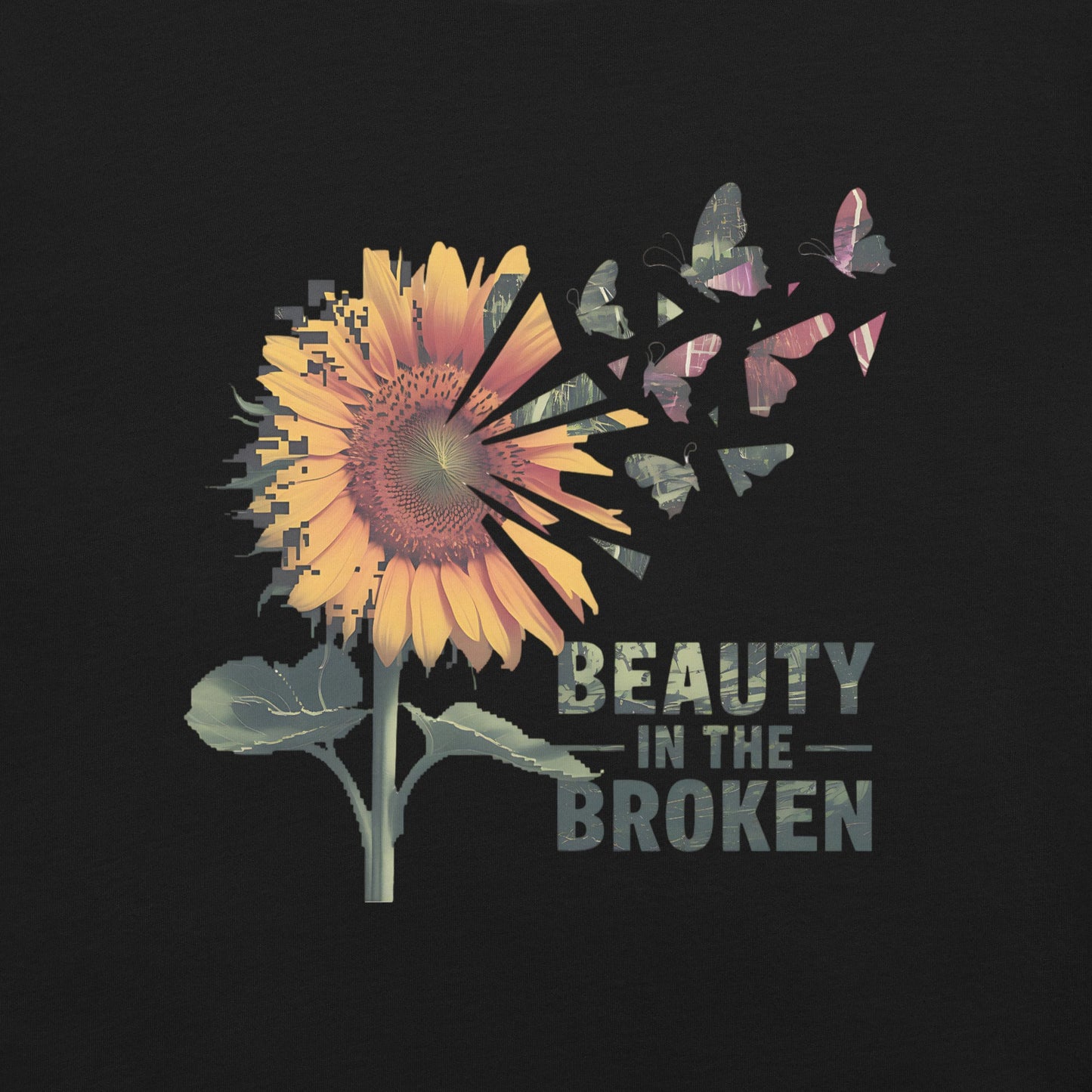 Women's T-Shirt with Sunflower & Butterflies - 'Beauty in the Broken - Sublimegifts4u.com