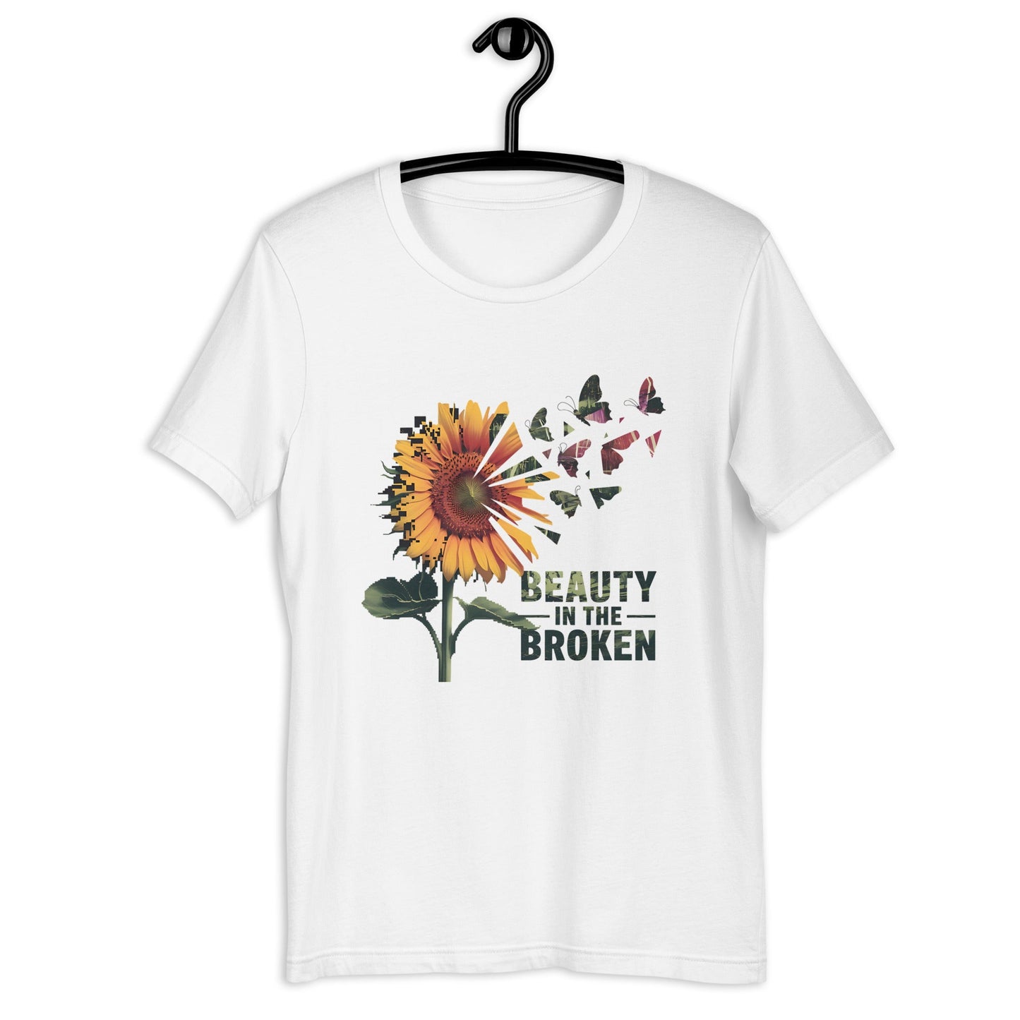 Women's T-Shirt with Sunflower & Butterflies - 'Beauty in the Broken - Sublimegifts4u.com