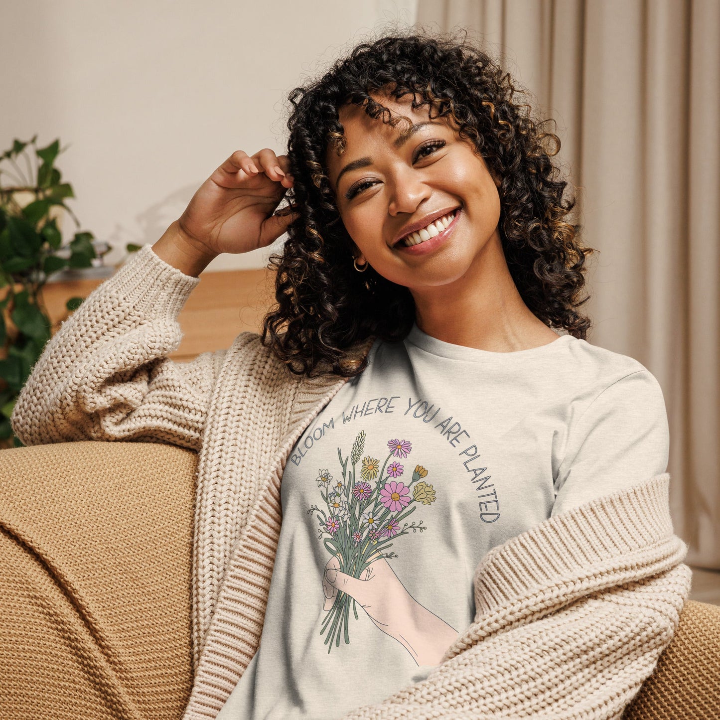 Women's T-Shirt with Wildflower Bouquet and "Bloom Where You Are Planted - Sublimegifts4u.com