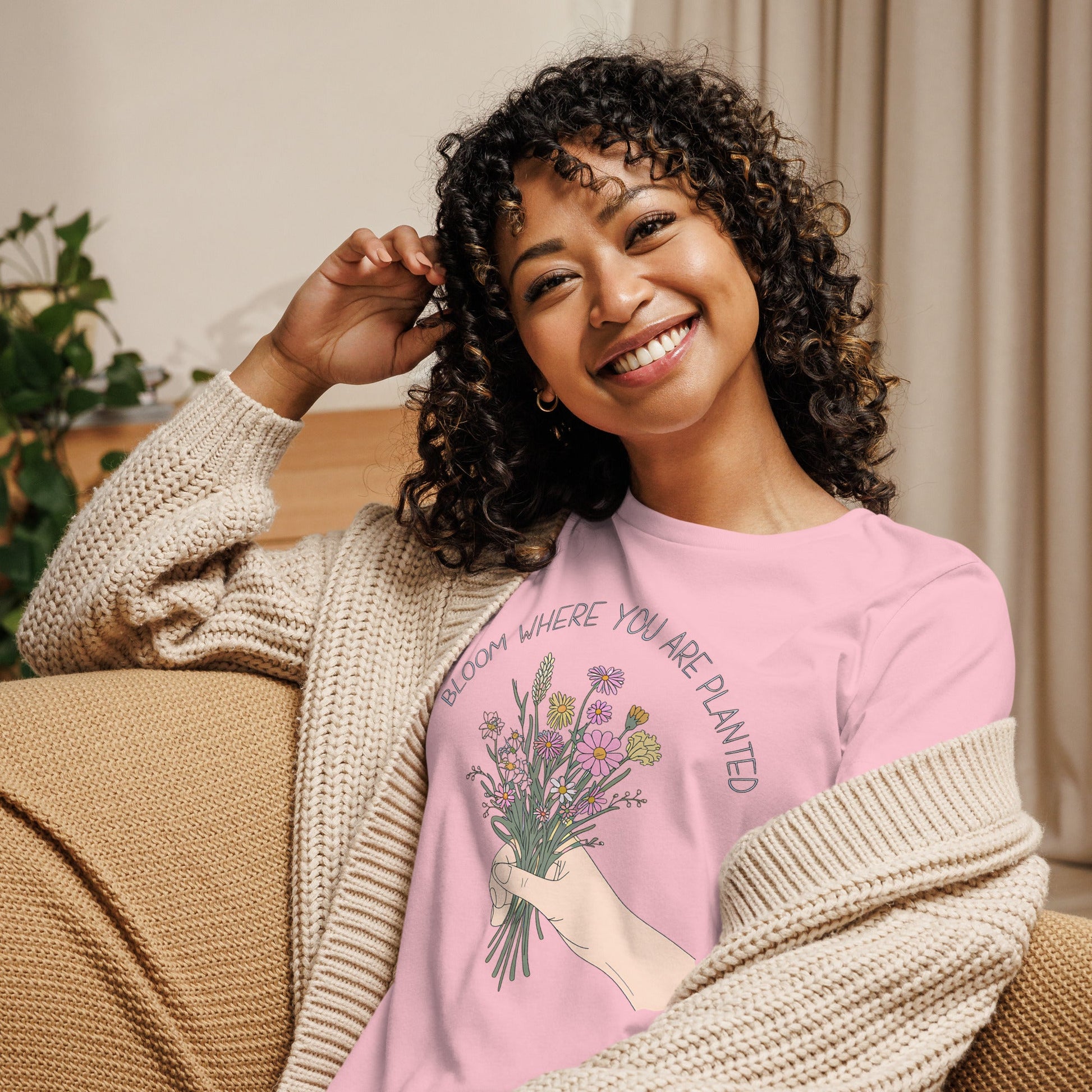 Women's T-Shirt with Wildflower Bouquet and "Bloom Where You Are Planted - Sublimegifts4u.com