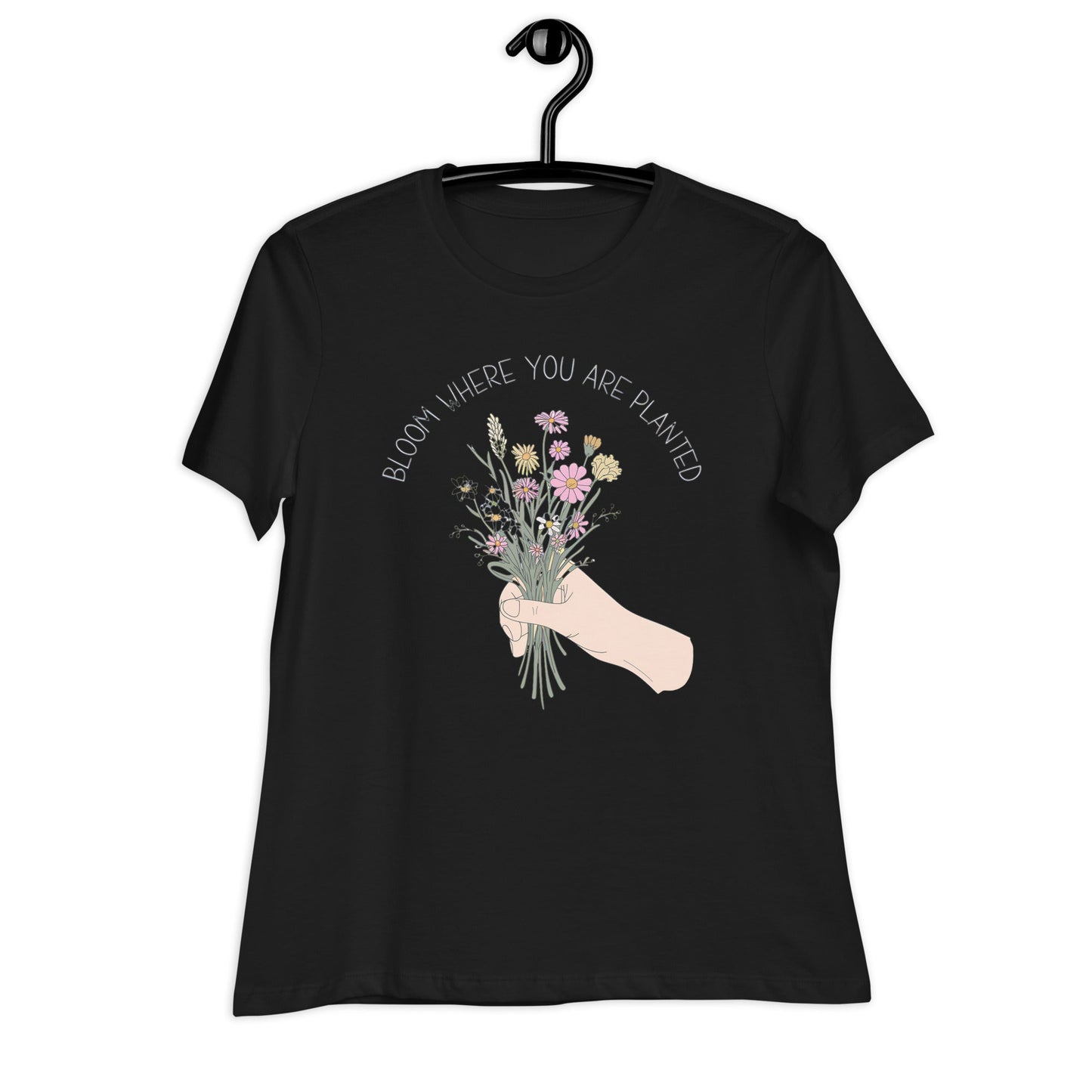 Women's T-Shirt with Wildflower Bouquet and "Bloom Where You Are Planted - Sublimegifts4u.com