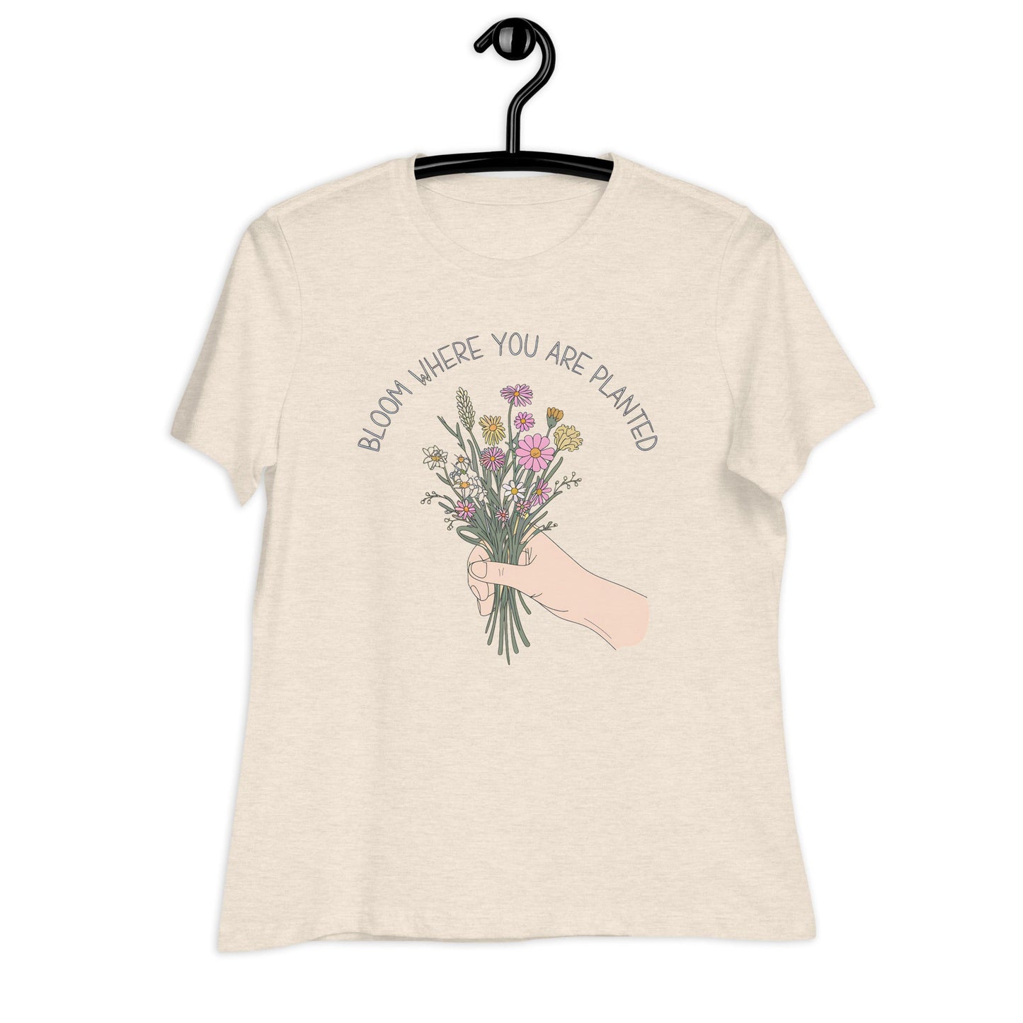 Women's T-Shirt with Wildflower Bouquet and "Bloom Where You Are Planted - Sublimegifts4u.com