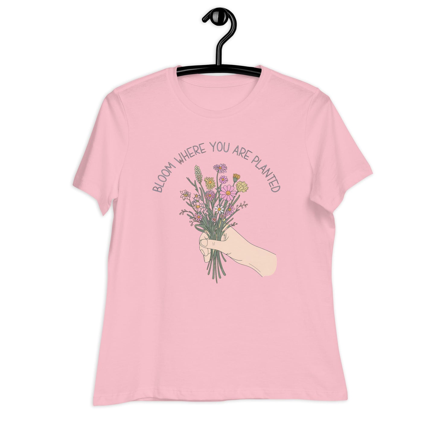 Women's T-Shirt with Wildflower Bouquet and "Bloom Where You Are Planted - Sublimegifts4u.com