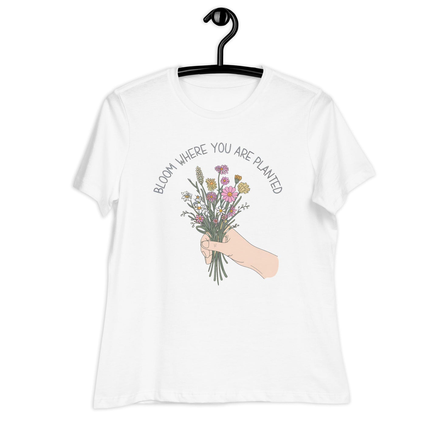 Women's T-Shirt with Wildflower Bouquet and "Bloom Where You Are Planted - Sublimegifts4u.com