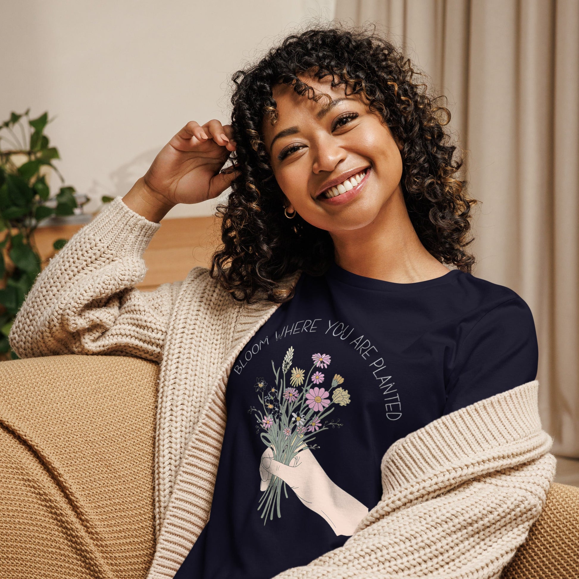 Women's T-Shirt with Wildflower Bouquet and "Bloom Where You Are Planted - Sublimegifts4u.com