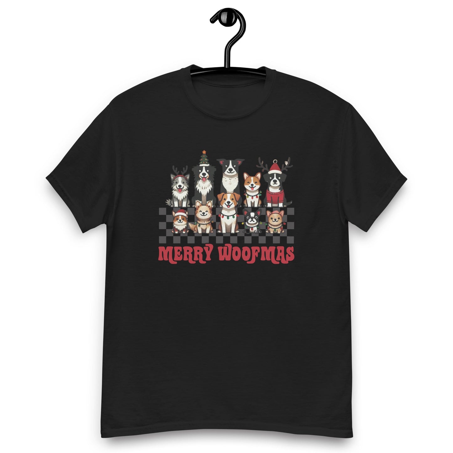 Women’s Tee | 'Happy Woofmas' with Dogs in Christmas Hats | Festive Dog Shirt - Sublimegifts4u.com