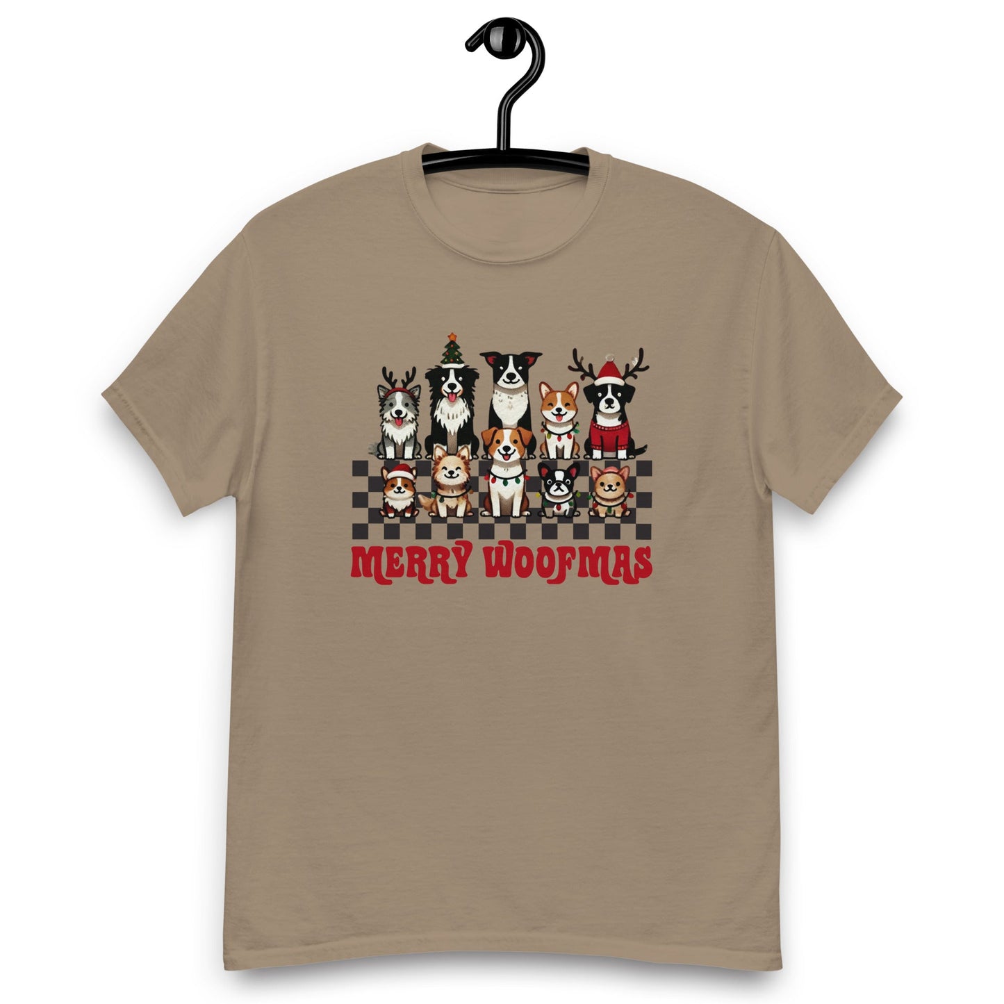 Women’s Tee | 'Happy Woofmas' with Dogs in Christmas Hats | Festive Dog Shirt - Sublimegifts4u.com