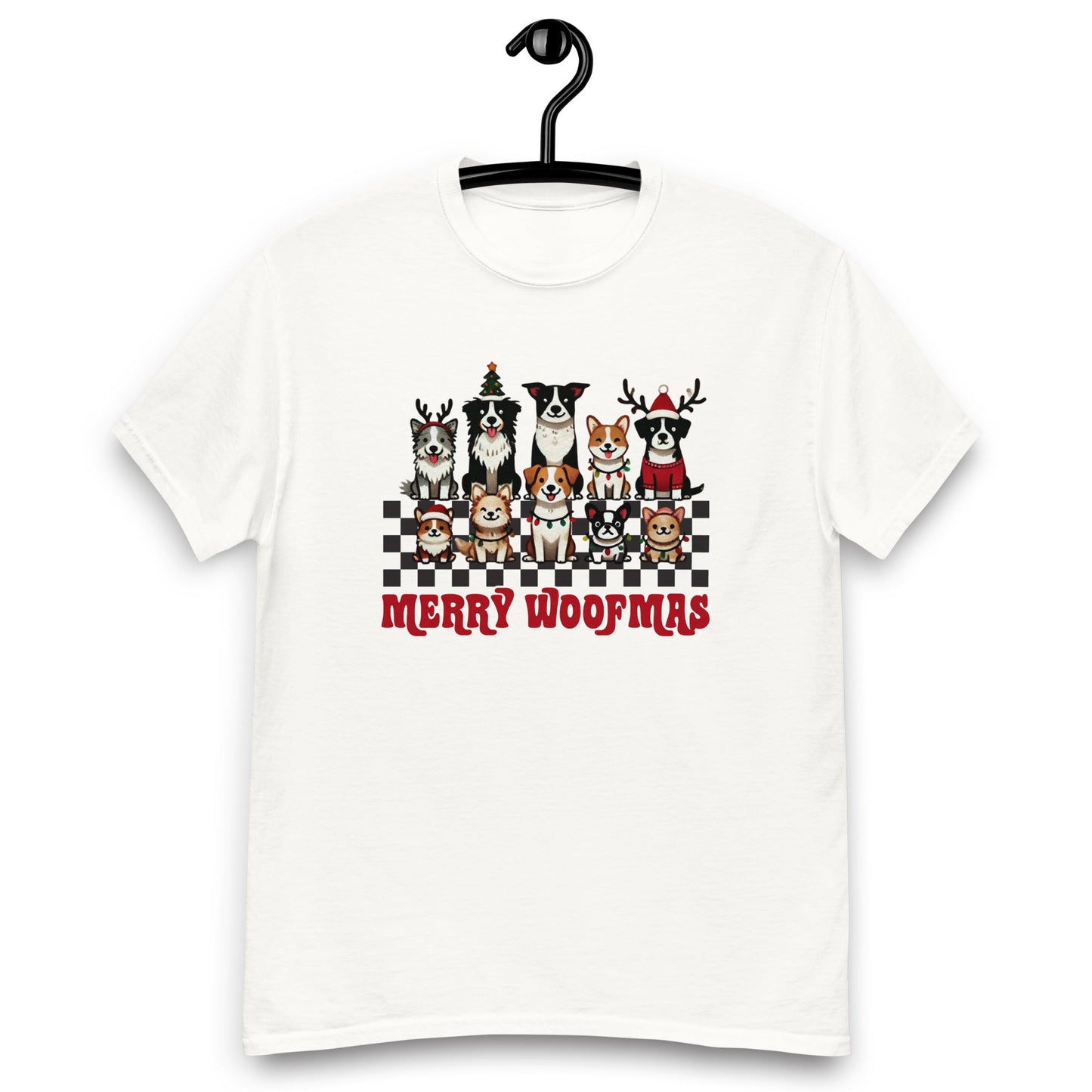 Women’s Tee | 'Happy Woofmas' with Dogs in Christmas Hats | Festive Dog Shirt - Sublimegifts4u.com