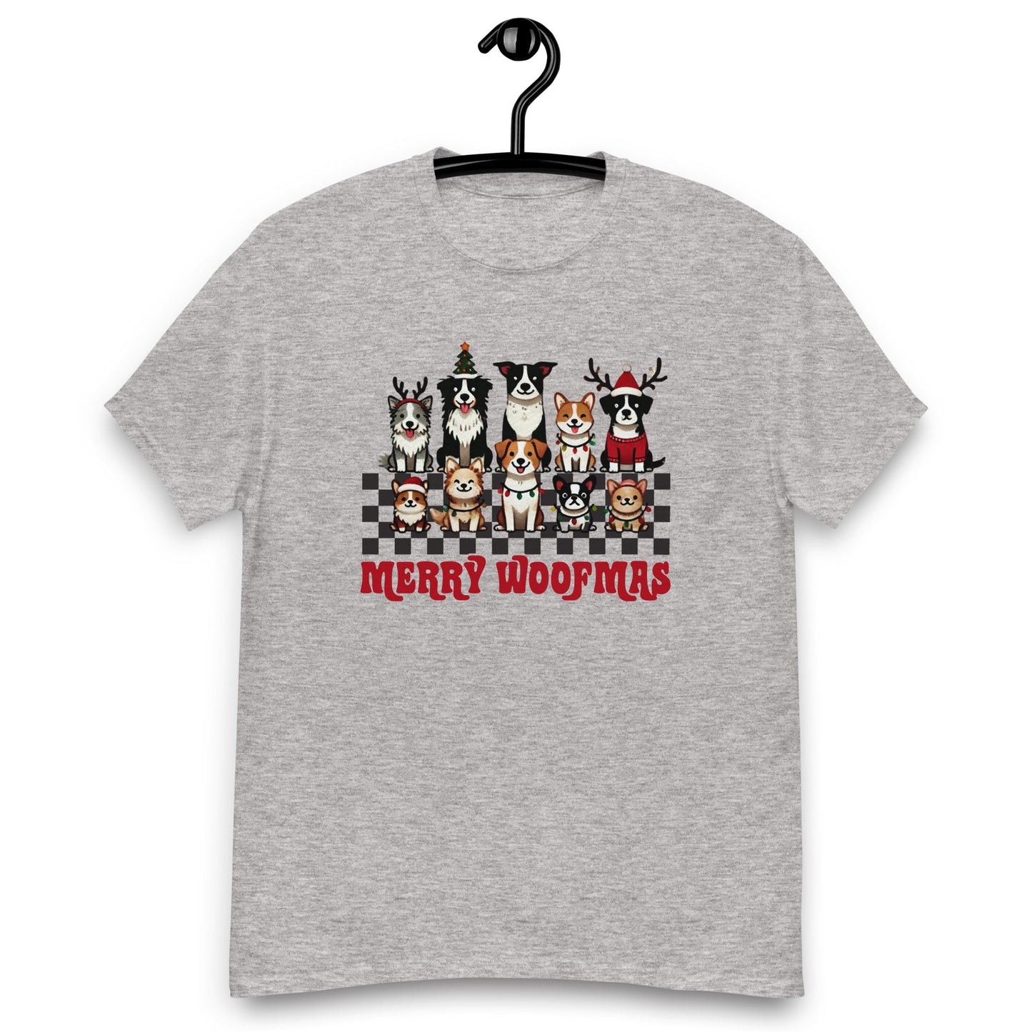 Women’s Tee | 'Happy Woofmas' with Dogs in Christmas Hats | Festive Dog Shirt - Sublimegifts4u.com