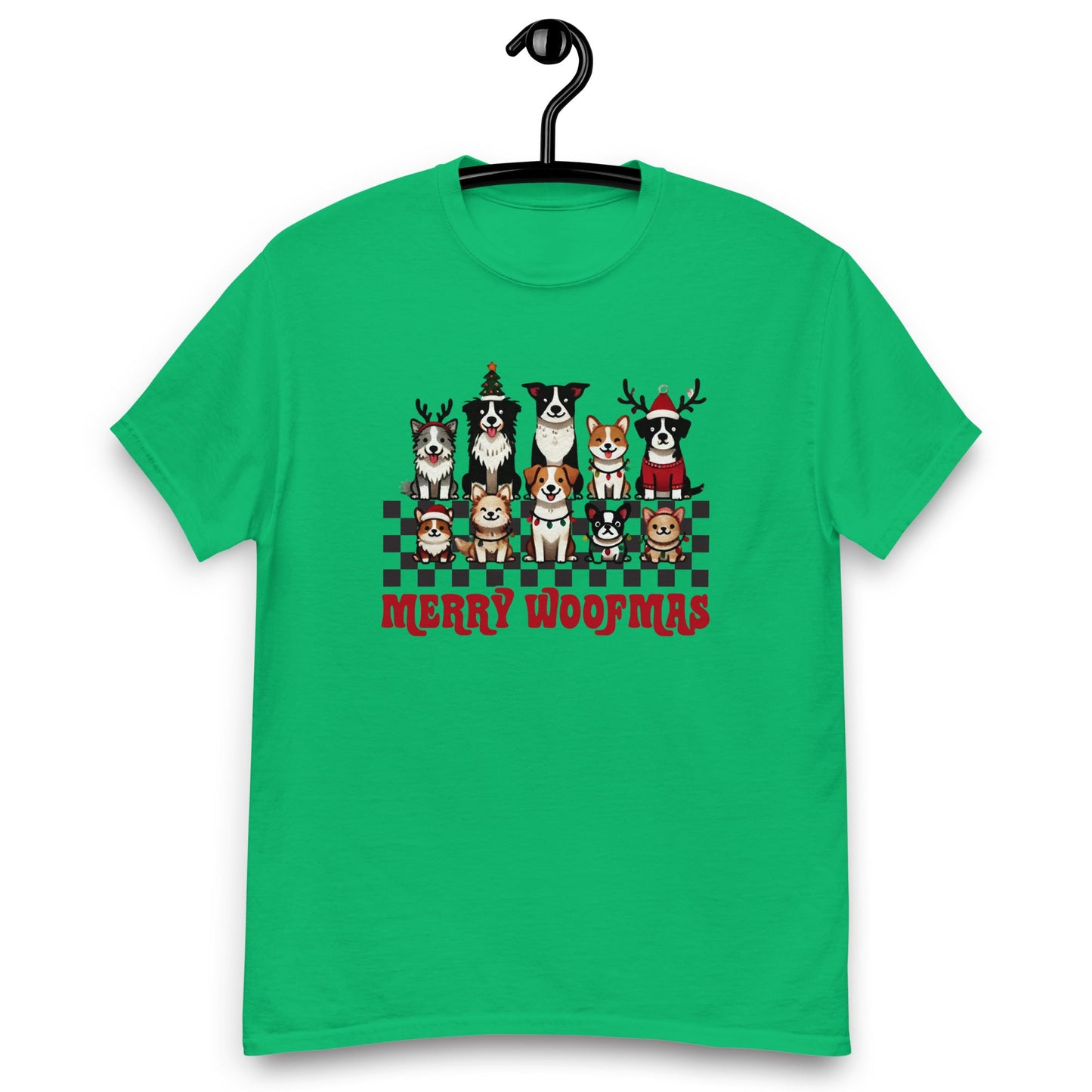 Women’s Tee | 'Happy Woofmas' with Dogs in Christmas Hats | Festive Dog Shirt - Sublimegifts4u.com