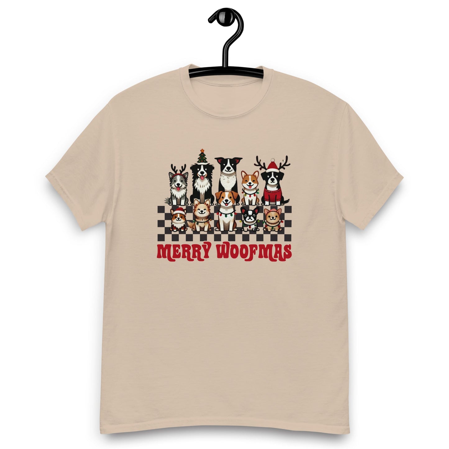 Women’s Tee | 'Happy Woofmas' with Dogs in Christmas Hats | Festive Dog Shirt - Sublimegifts4u.com