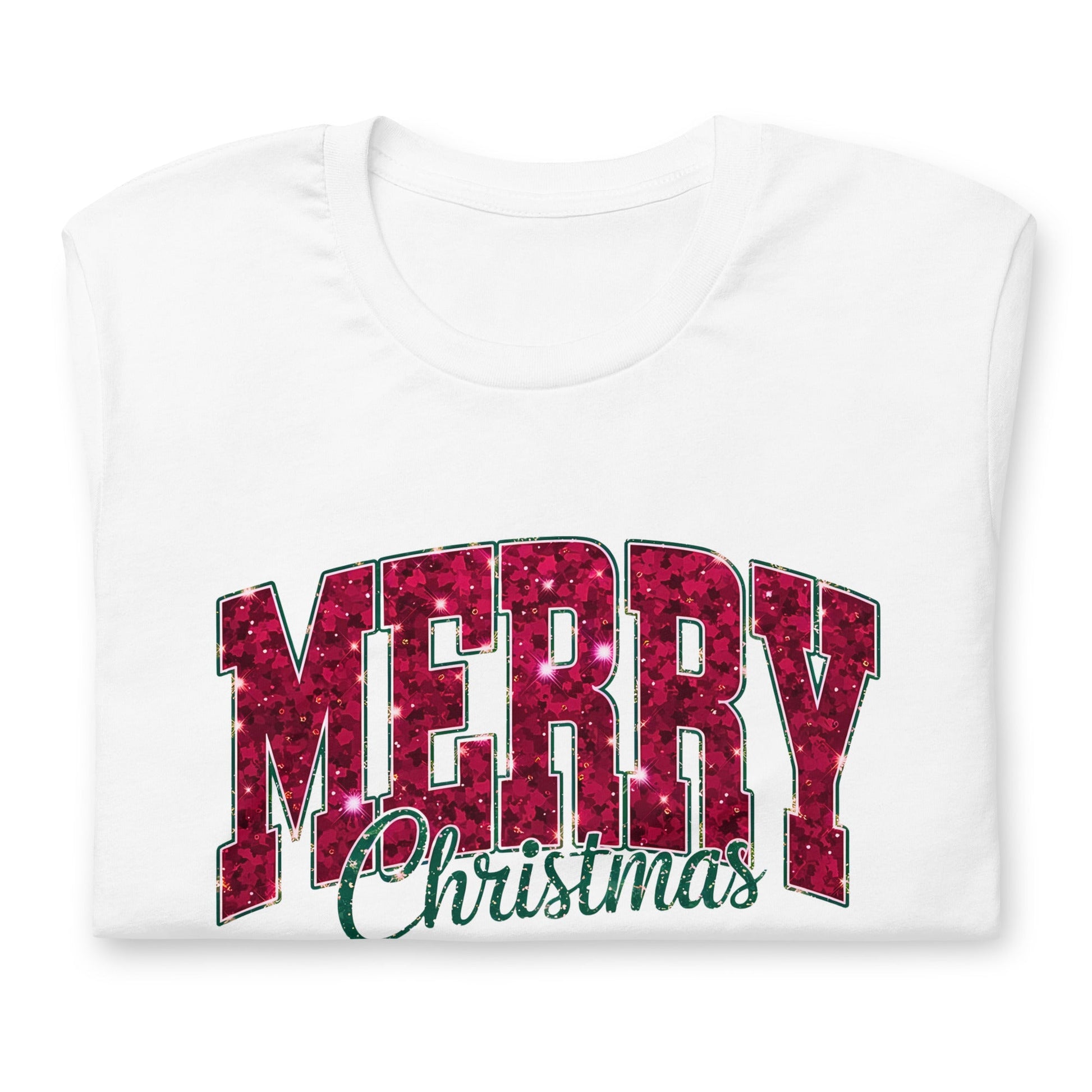 Women’s Tee – "Merry Christmas" Glittery Style Font - Sublimegifts4u.com