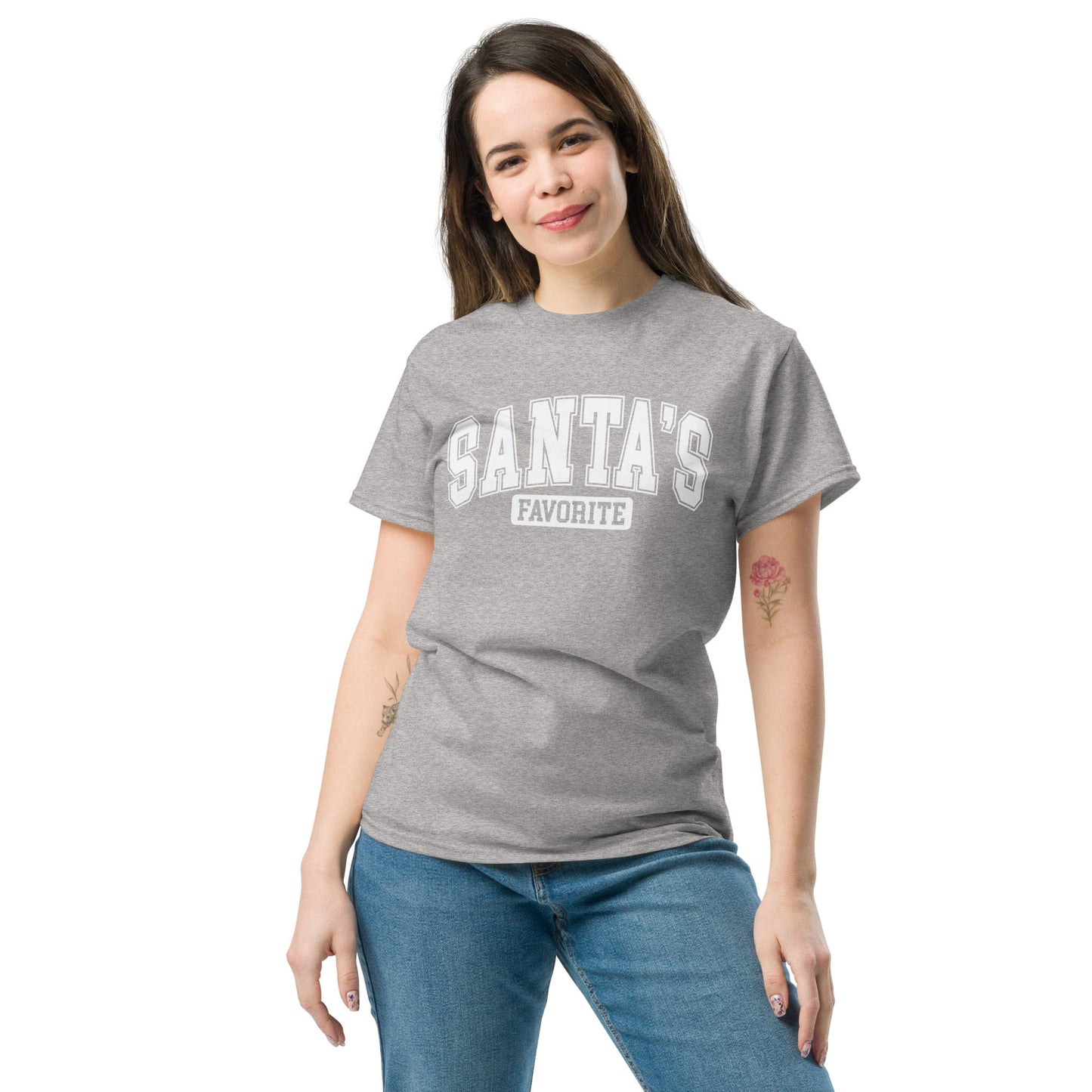 Women’s Tee | 'Santa's Favorite' in University Font | Fun Holiday Shirt - Sublimegifts4u.com