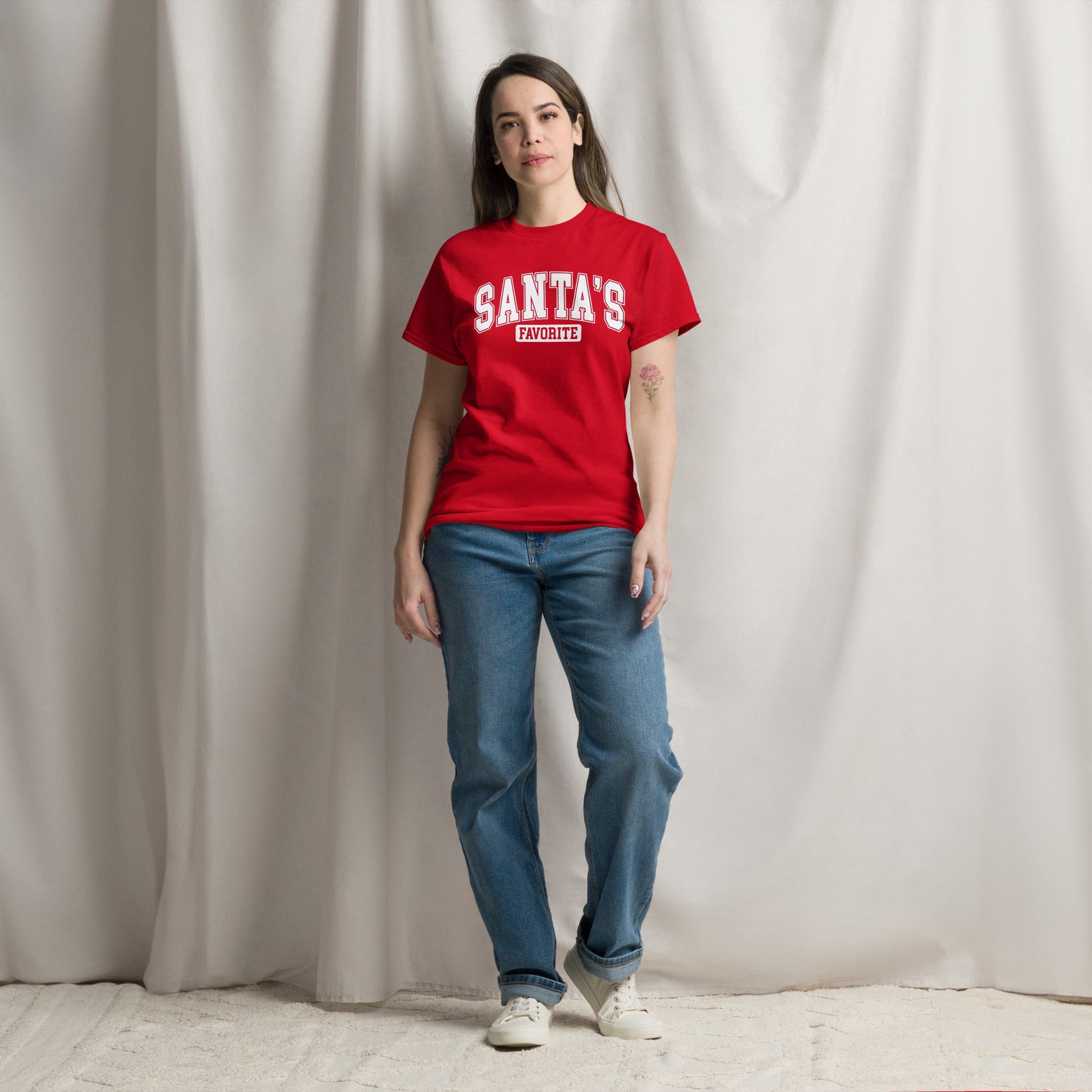 Women’s Tee | 'Santa's Favorite' in University Font | Fun Holiday Shirt - Sublimegifts4u.com