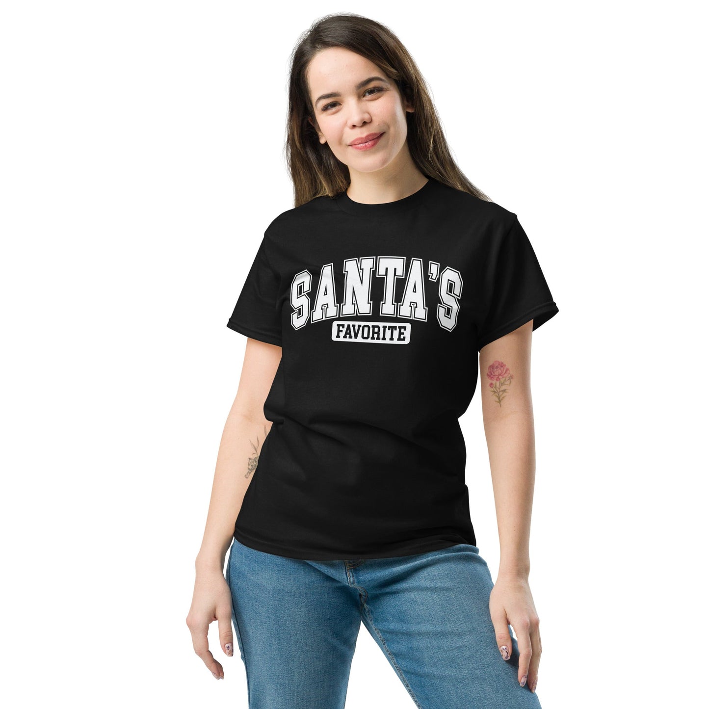 Women’s Tee | 'Santa's Favorite' in University Font | Fun Holiday Shirt - Sublimegifts4u.com