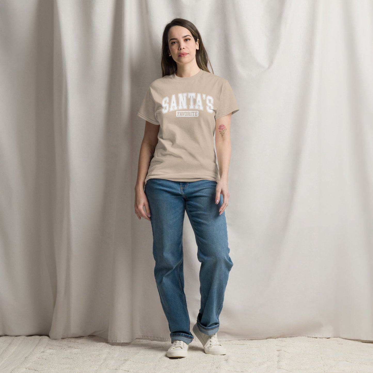 Women’s Tee | 'Santa's Favorite' in University Font | Fun Holiday Shirt - Sublimegifts4u.com